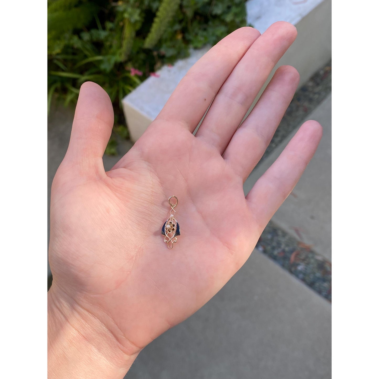 Vintage Solid 10k Yellow Gold Black Enamel Seed Pearl Stick Pin Conversion Charm