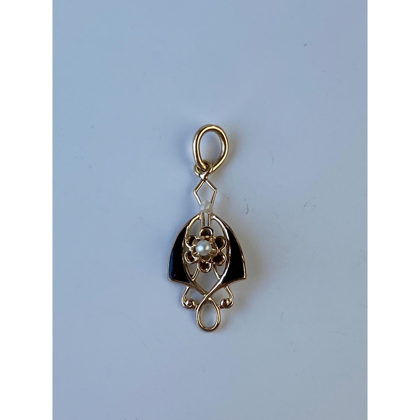 Vintage Solid 10k Yellow Gold Black Enamel Seed Pearl Stick Pin Conversion Charm
