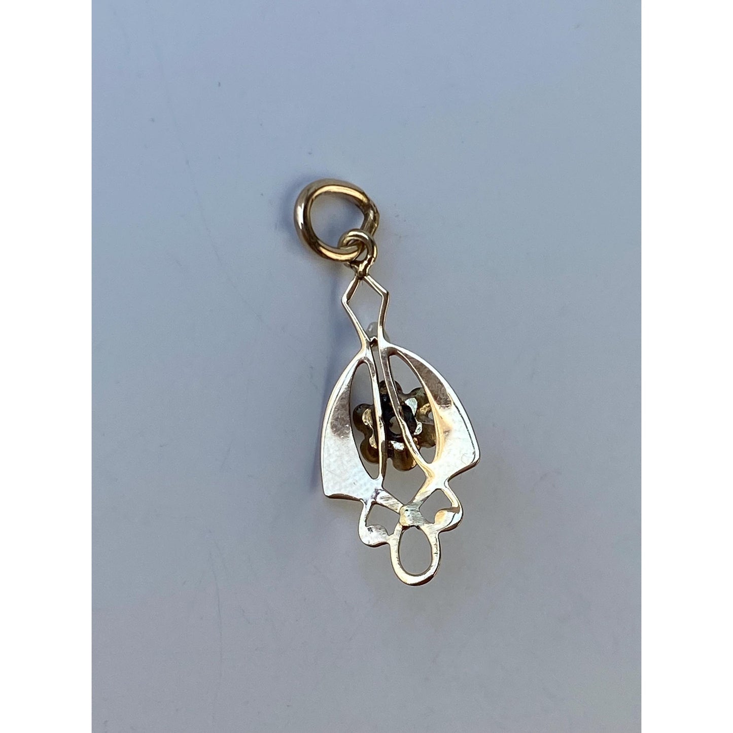 Vintage Solid 10k Yellow Gold Black Enamel Seed Pearl Stick Pin Conversion Charm