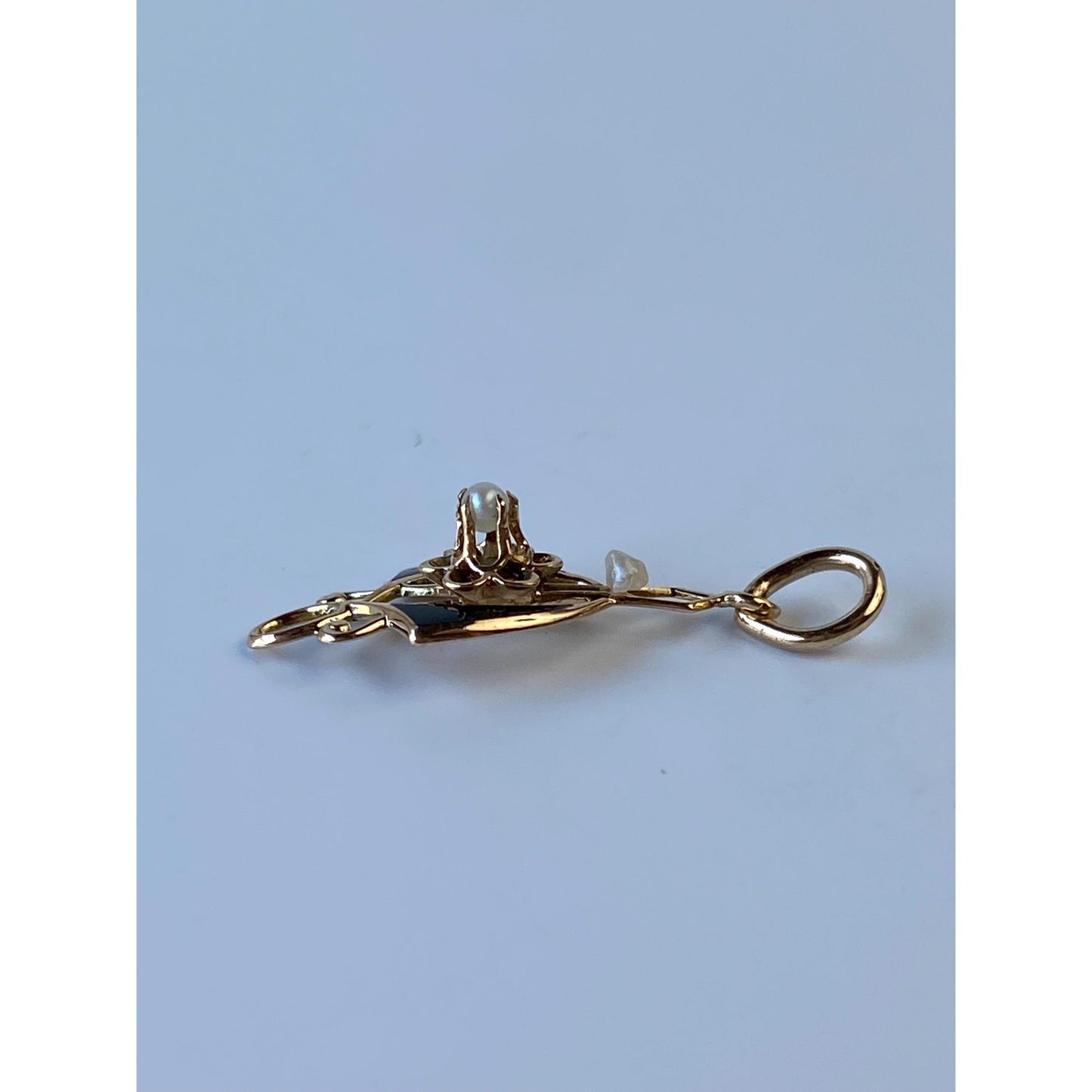 Vintage Solid 10k Yellow Gold Black Enamel Seed Pearl Stick Pin Conversion Charm