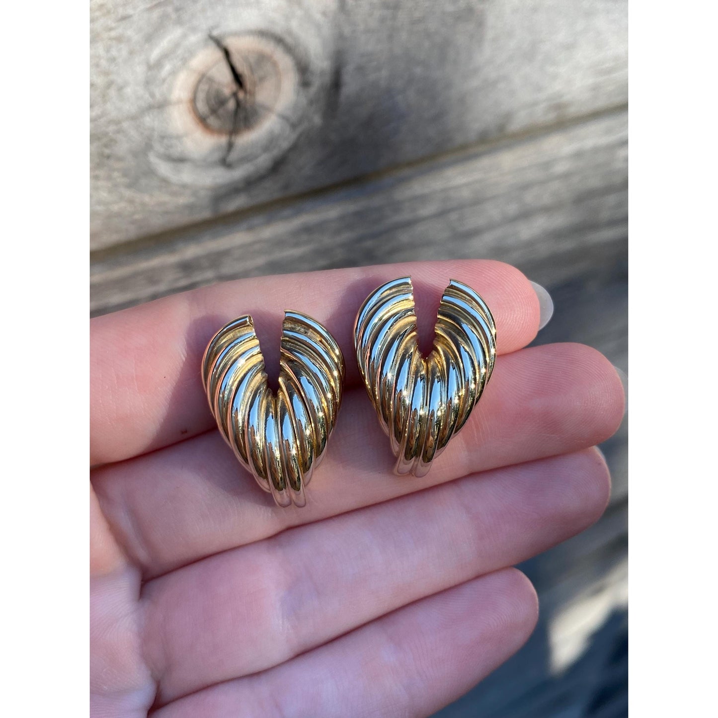 Vintage 14k Yellow Gold Layered V Stud Earrings