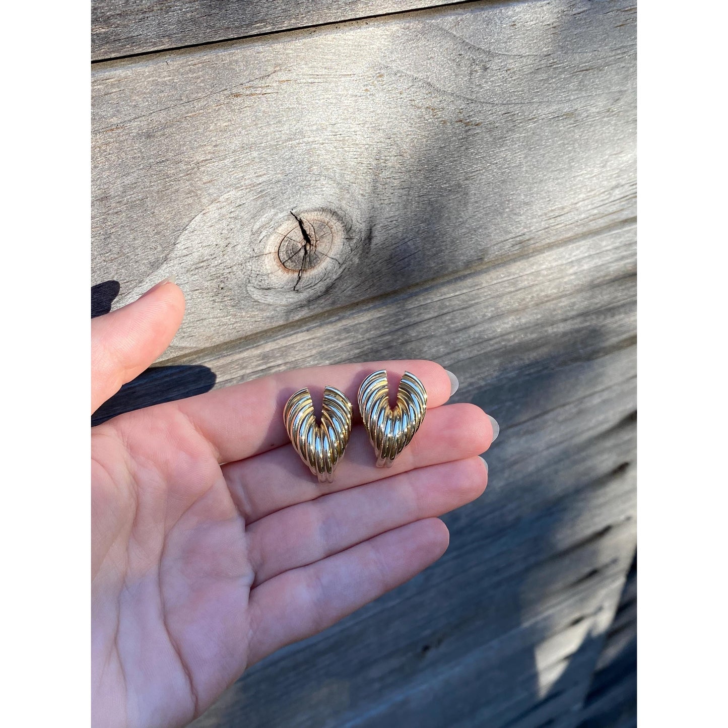 Vintage 14k Yellow Gold Layered V Stud Earrings