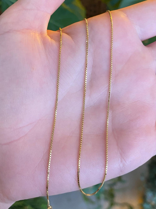 Vintage Solid 18k Yellow Gold Box Chain Necklace - 16 inches
