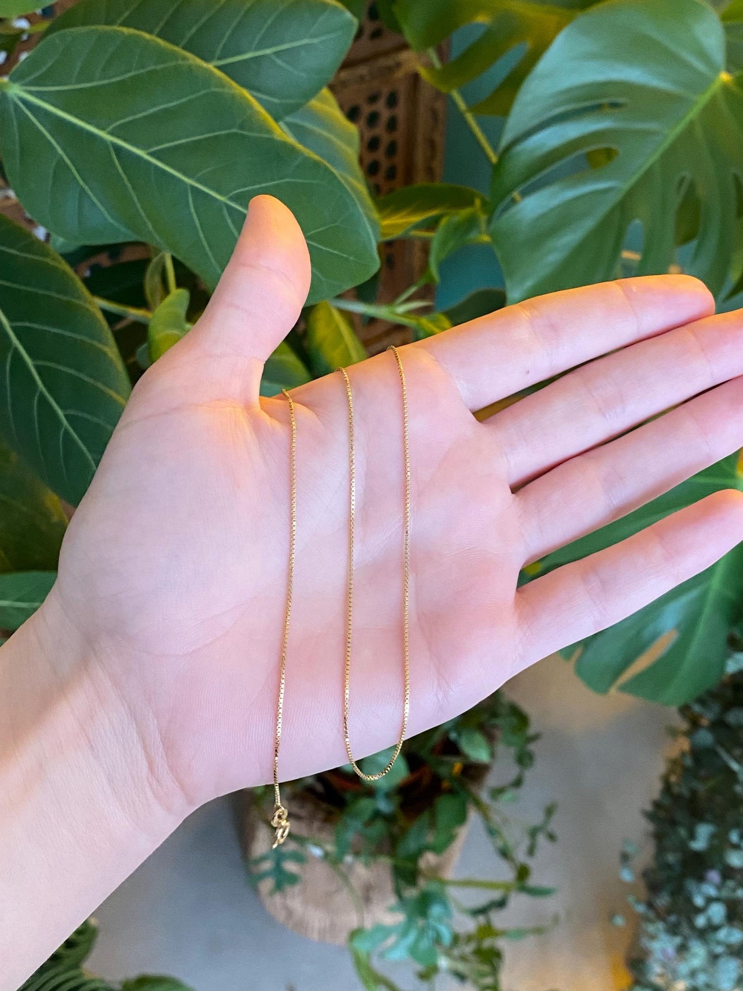 Vintage Solid 18k Yellow Gold Box Chain Necklace - 16 inches