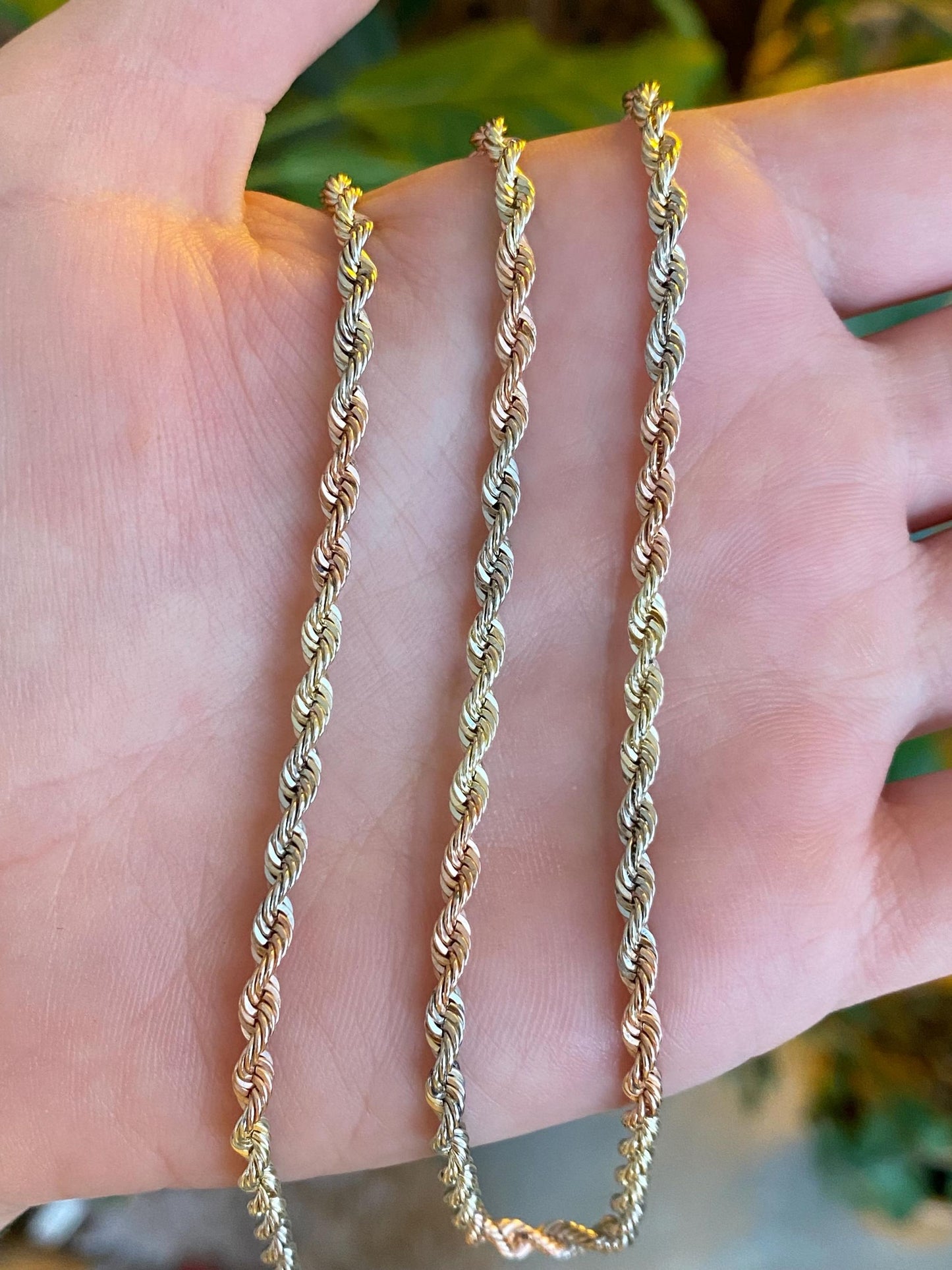 Vintage Solid 14k Tri Tone Gold Long Rope Chain Necklace - 32.25 inches