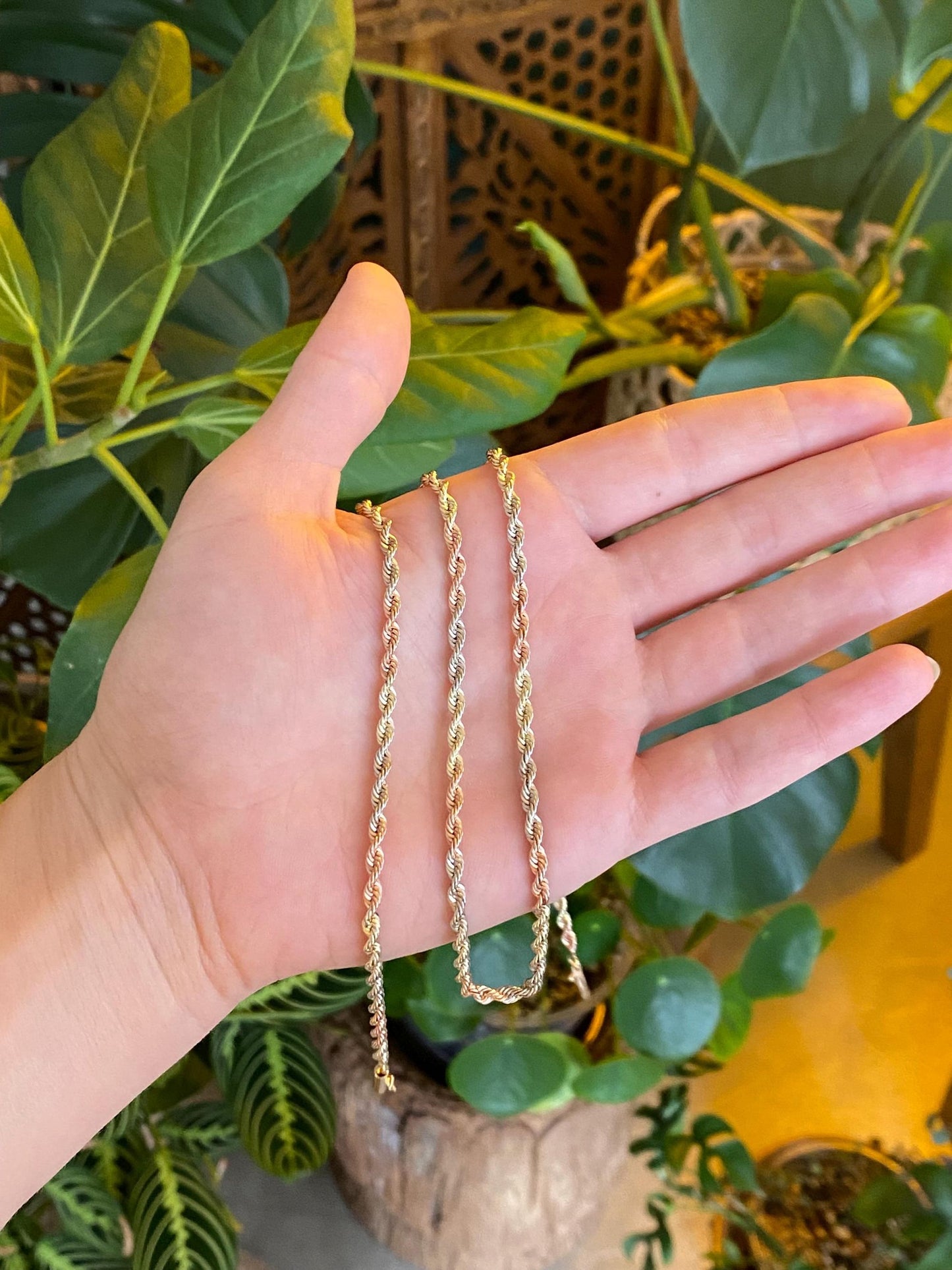 Vintage Solid 14k Tri Tone Gold Long Rope Chain Necklace - 32.25 inches