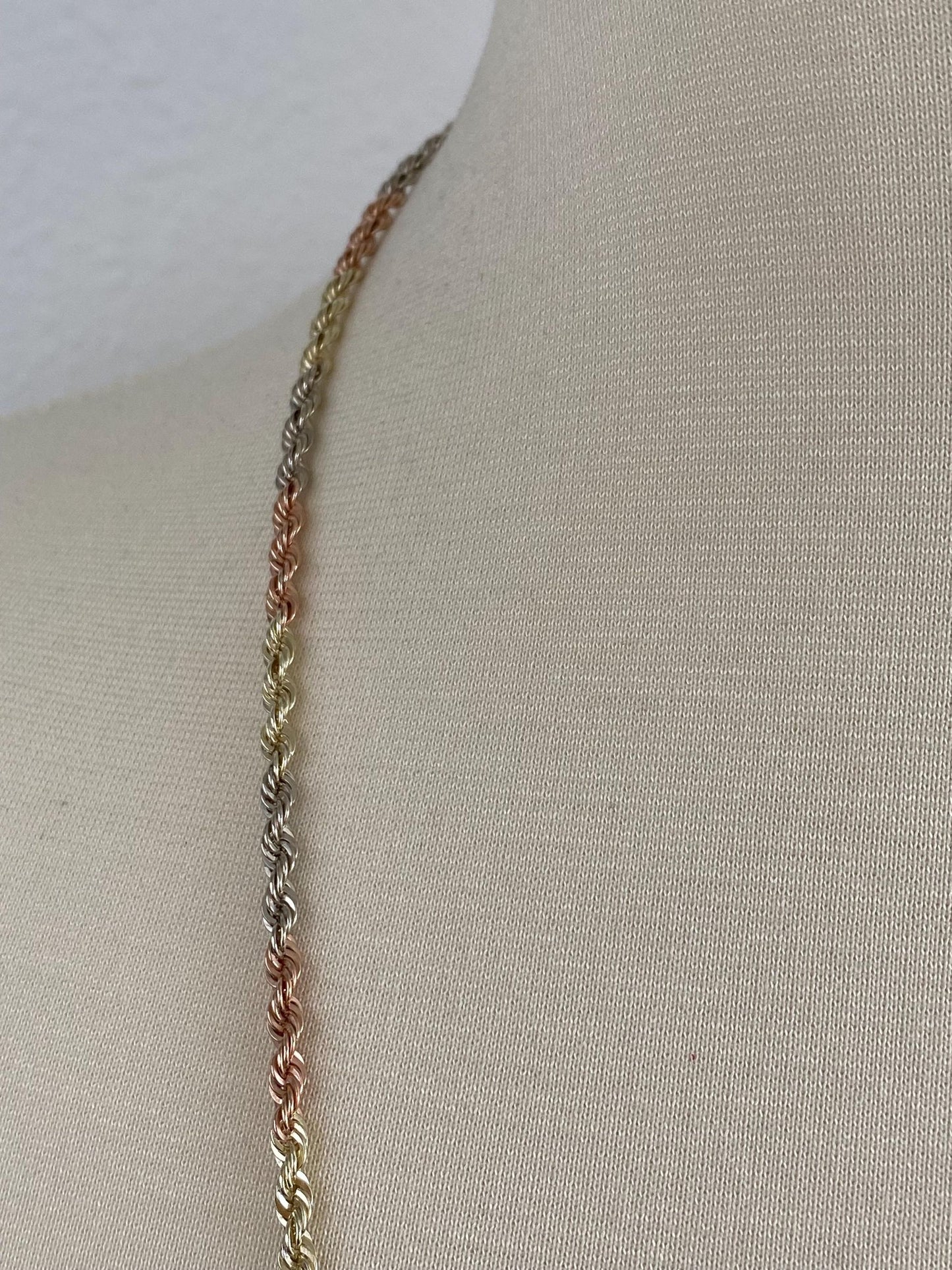 Vintage Solid 14k Tri Tone Gold Long Rope Chain Necklace - 32.25 inches