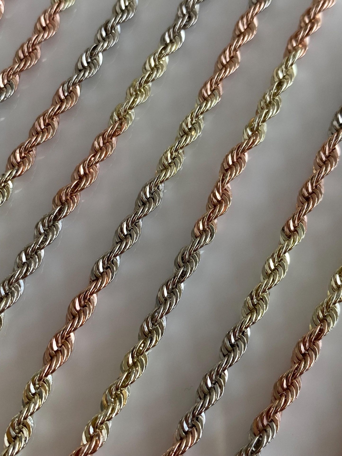 Vintage Solid 14k Tri Tone Gold Long Rope Chain Necklace - 32.25 inches