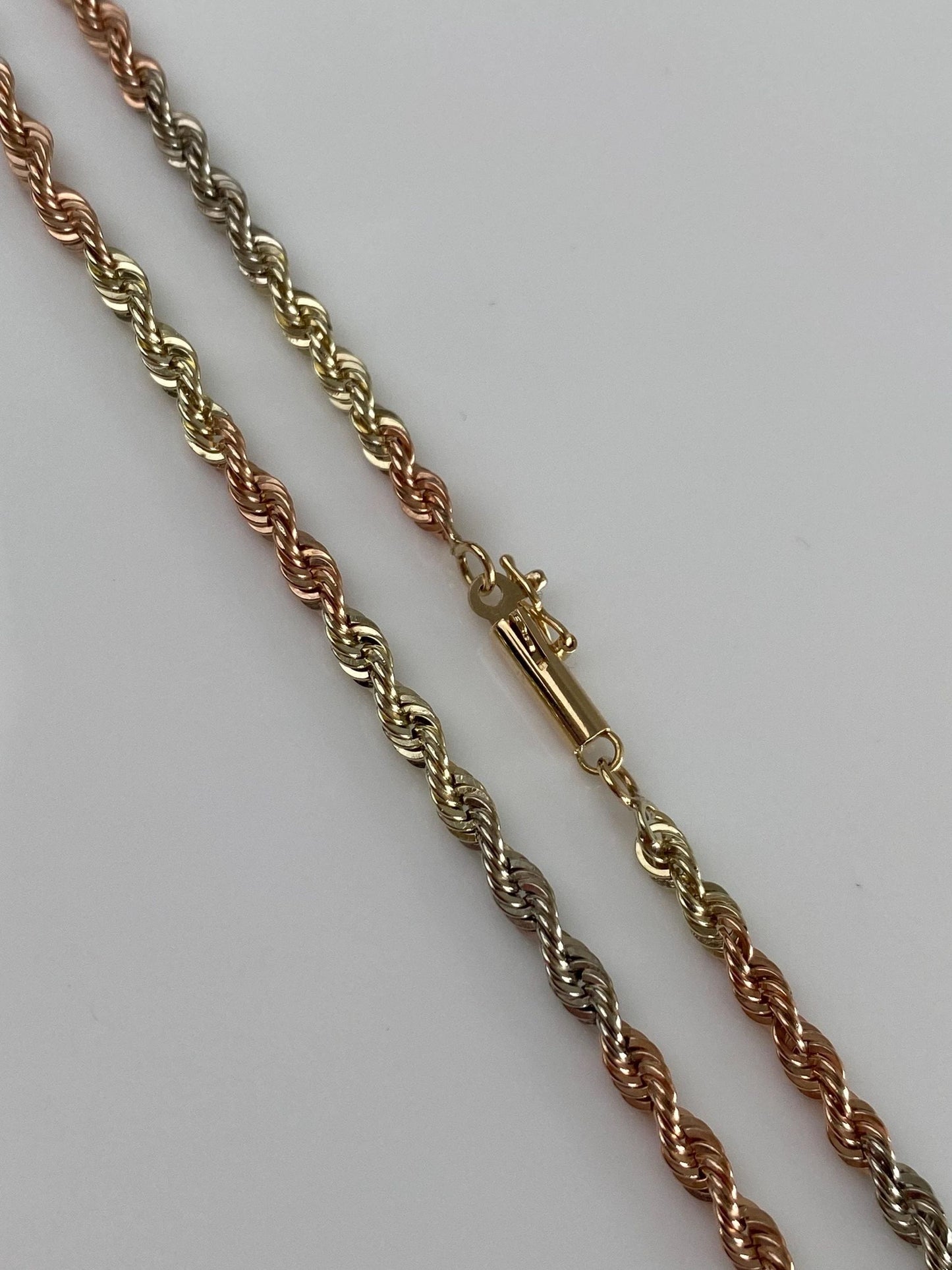 Vintage Solid 14k Tri Tone Gold Long Rope Chain Necklace - 32.25 inches