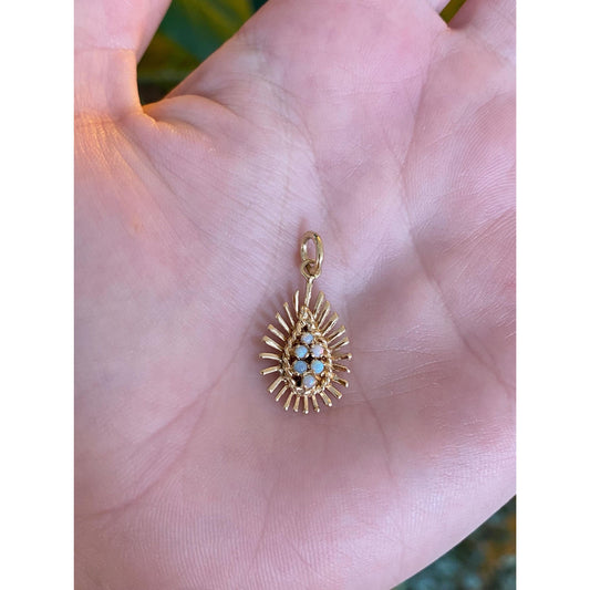 Vintage Solid 14k Yellow Gold Opal Starburst Charm