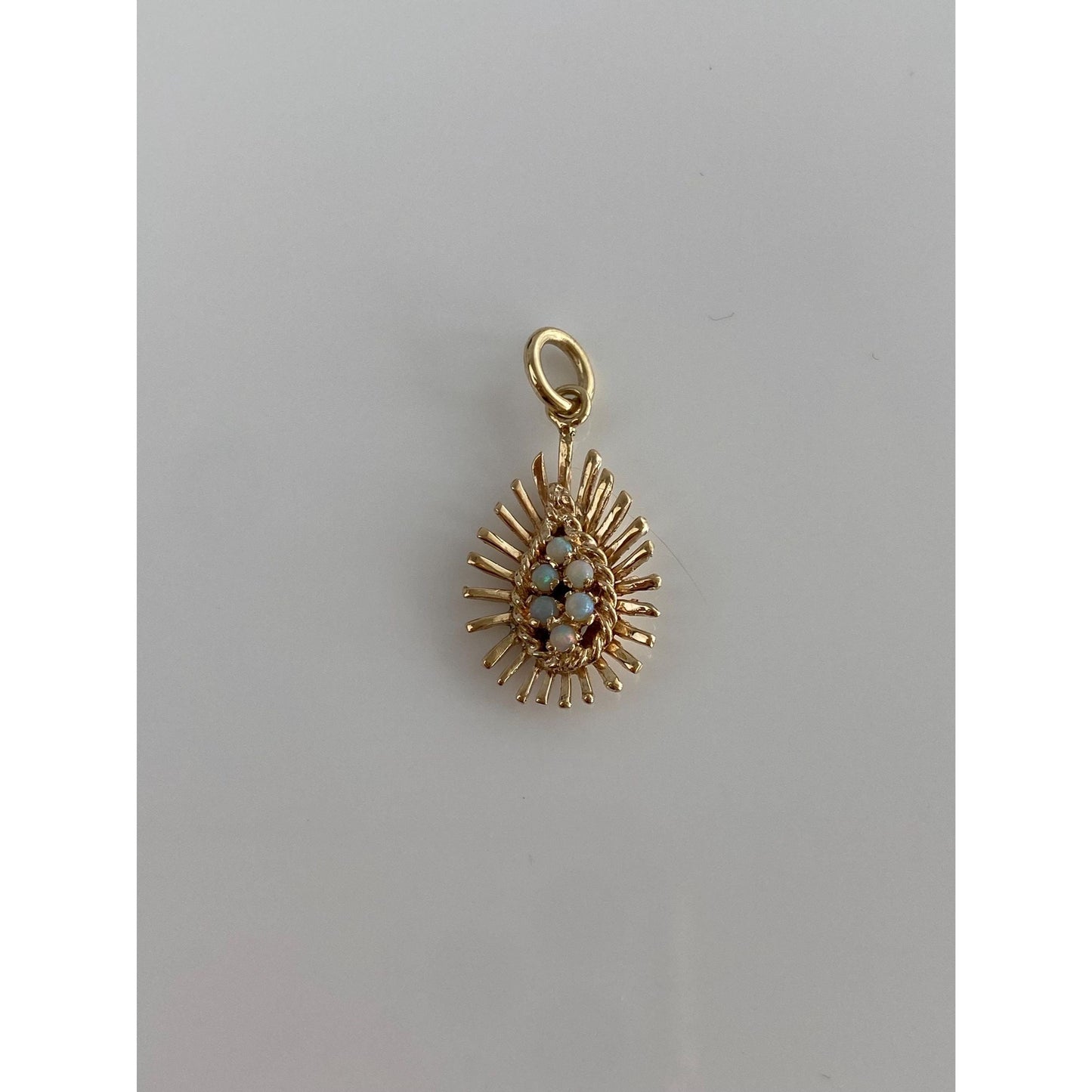 Vintage Solid 14k Yellow Gold Opal Starburst Charm