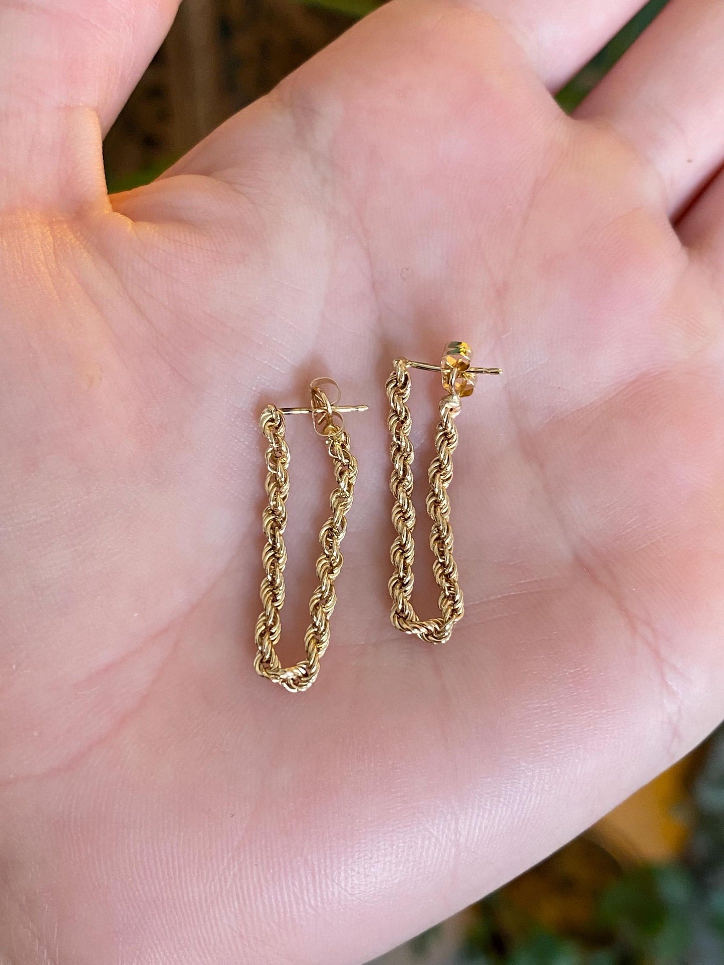Vintage 14k Yellow Gold Rope Chain Connected Stud Earrings
