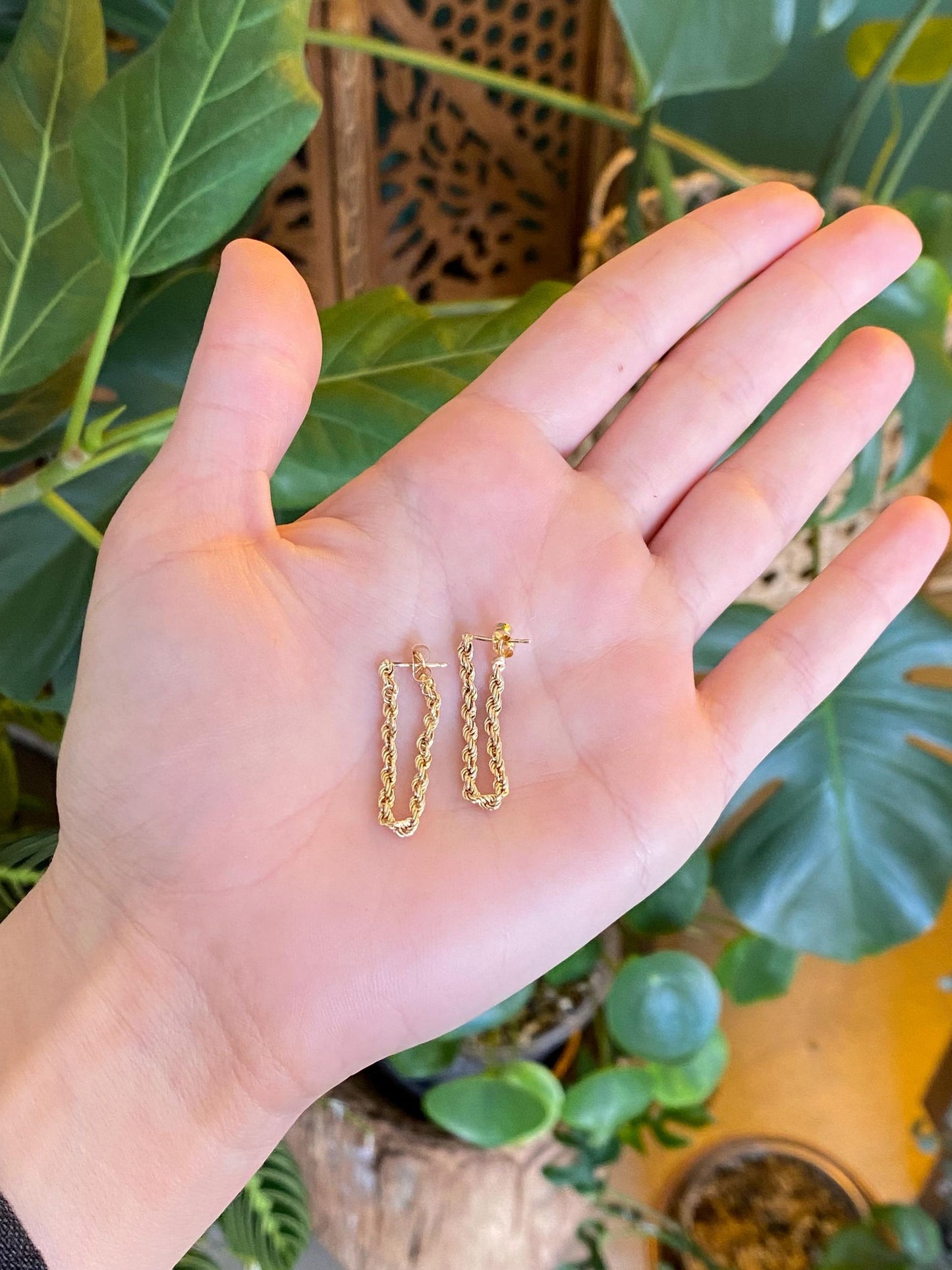 Vintage 14k Yellow Gold Rope Chain Connected Stud Earrings