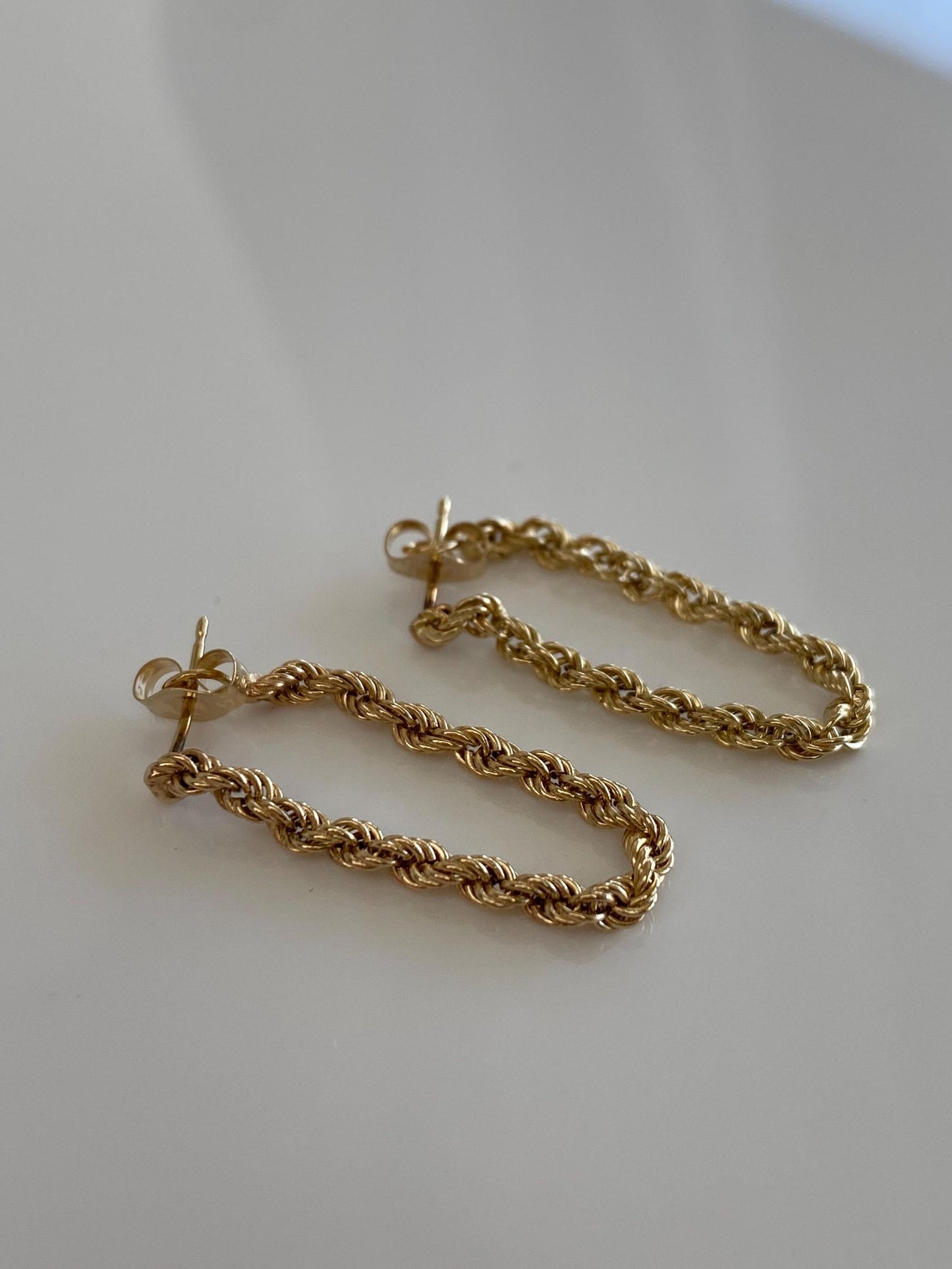 Vintage 14k Yellow Gold Rope Chain Connected Stud Earrings