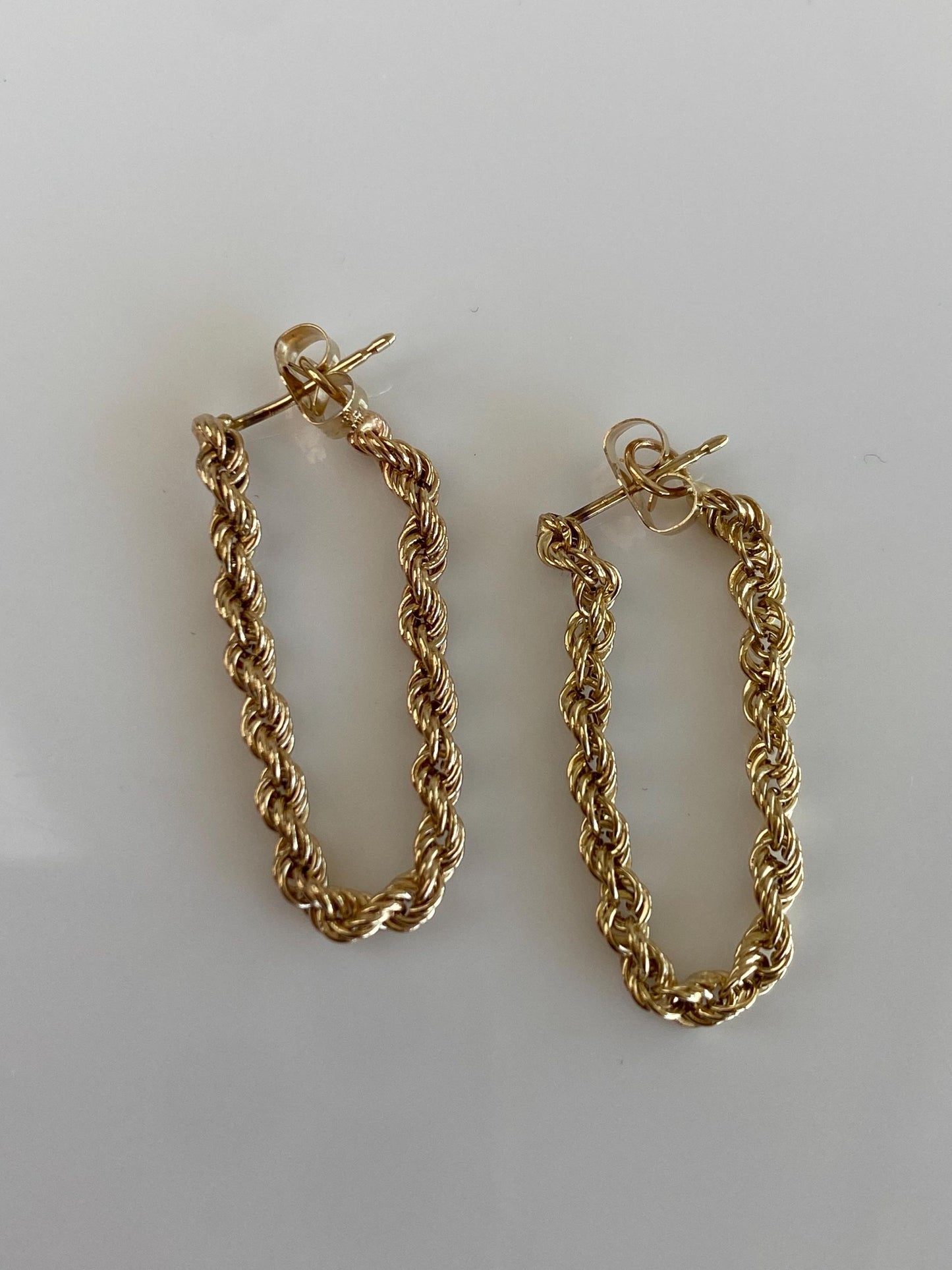 Vintage 14k Yellow Gold Rope Chain Connected Stud Earrings