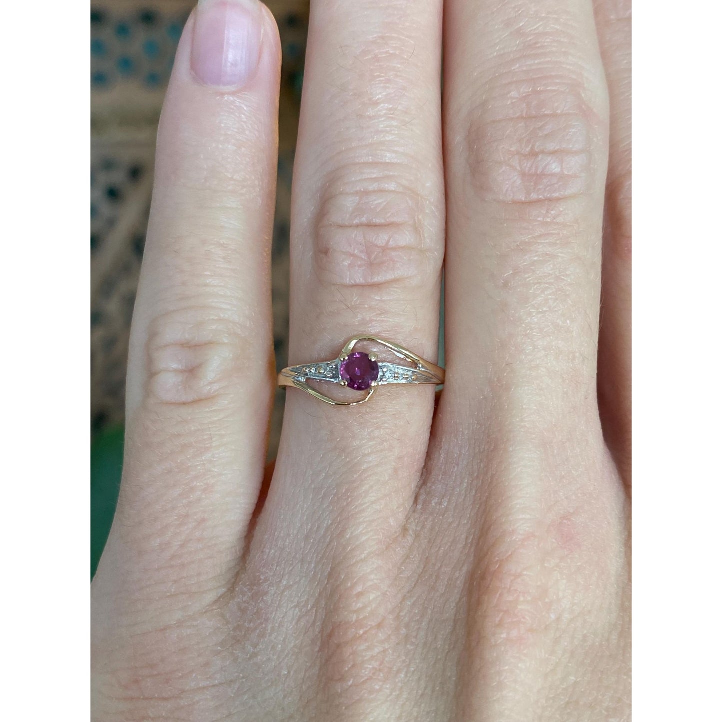 Solid 14k Yellow Gold Pink & Clear Sapphire Ring - Size 5.75