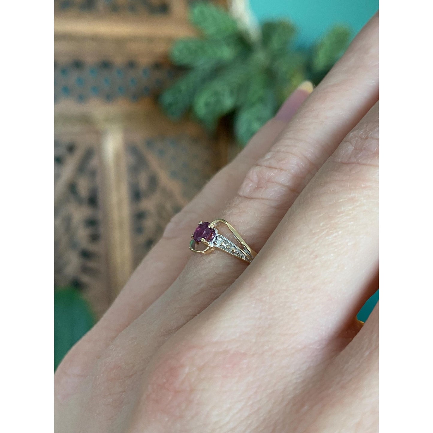 Solid 14k Yellow Gold Pink & Clear Sapphire Ring - Size 5.75