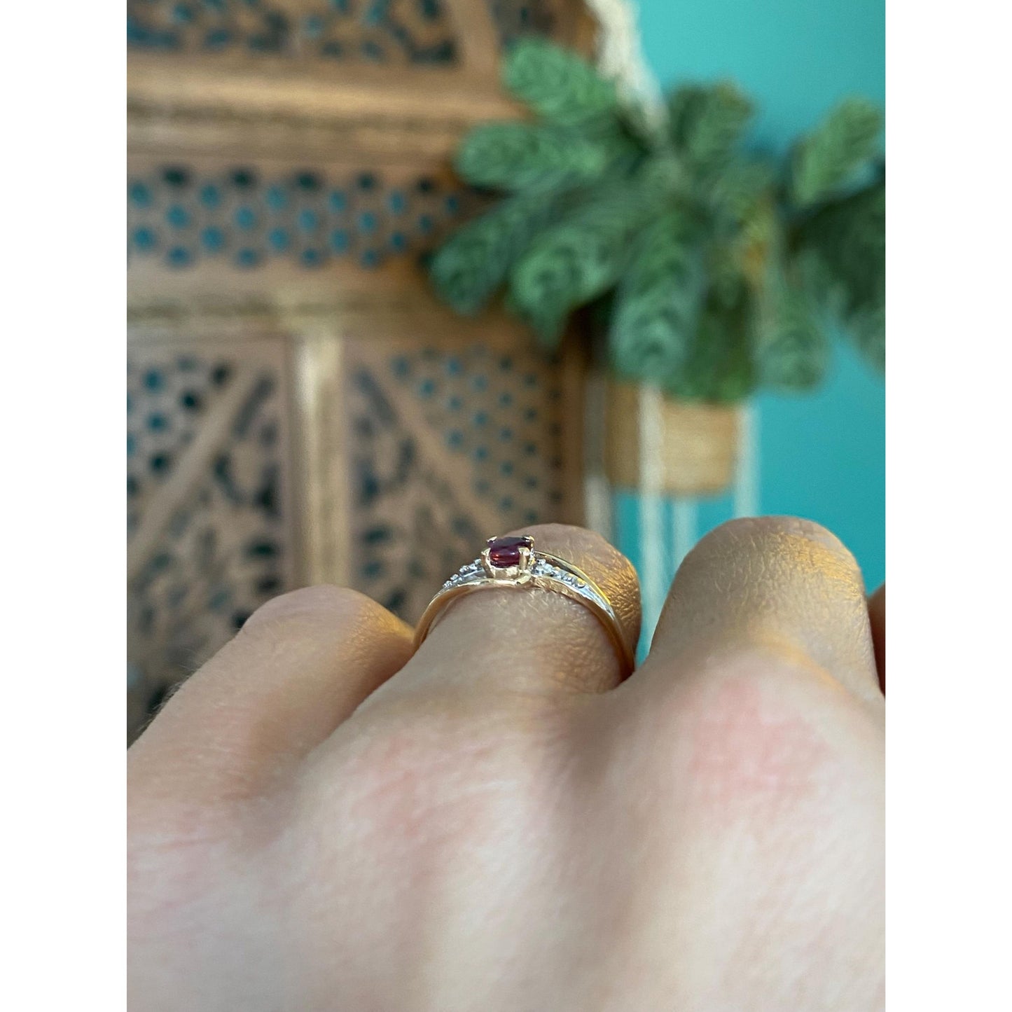 Solid 14k Yellow Gold Pink & Clear Sapphire Ring - Size 5.75