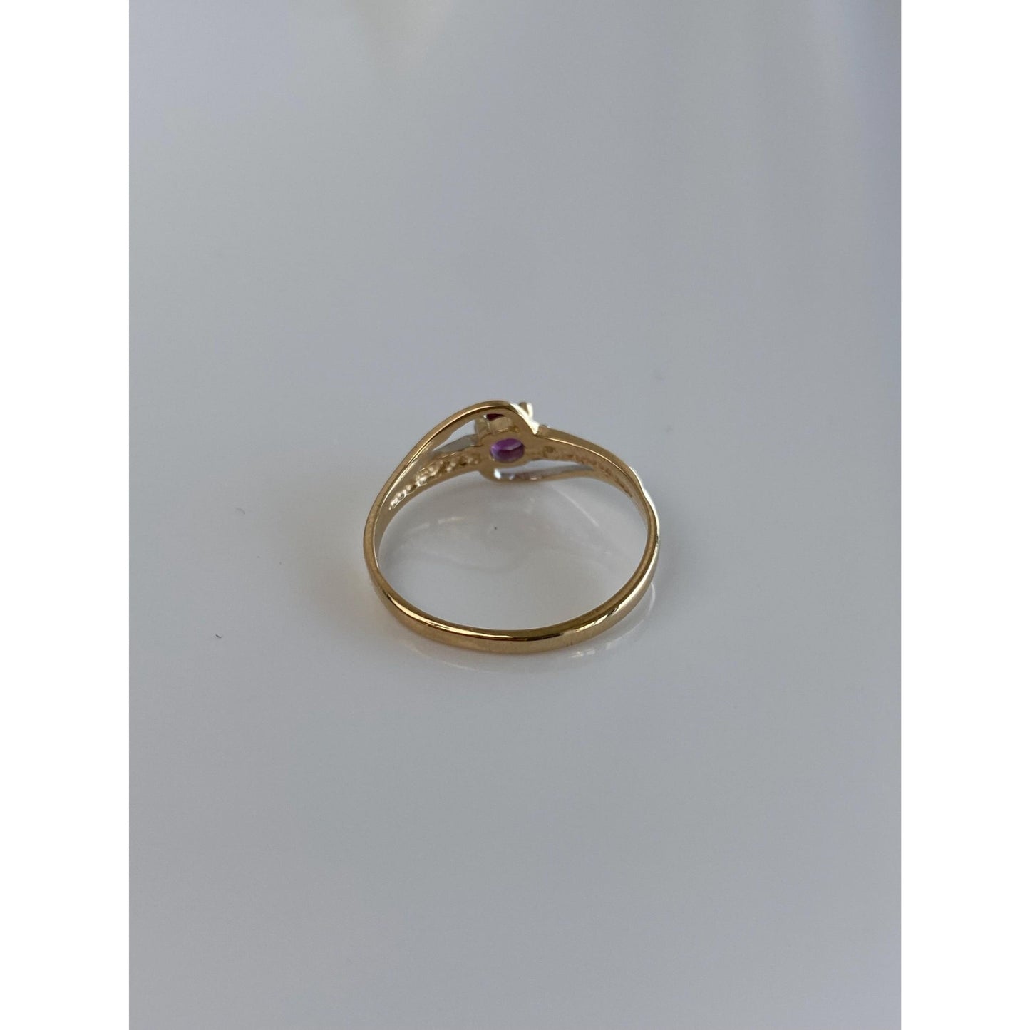 Solid 14k Yellow Gold Pink & Clear Sapphire Ring - Size 5.75