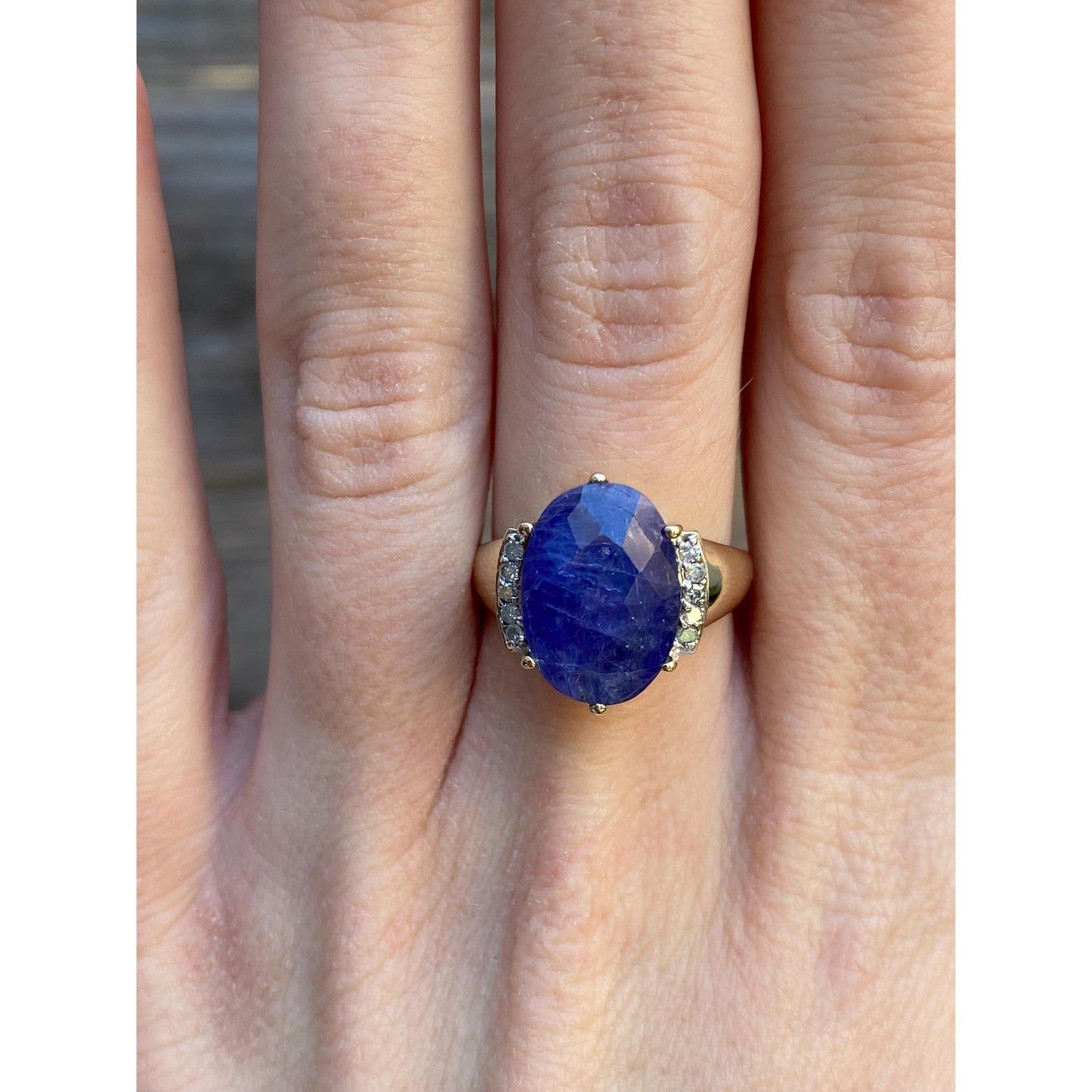 Solid 10k Yellow Gold Tanzanite Diamond Ring - Size 7