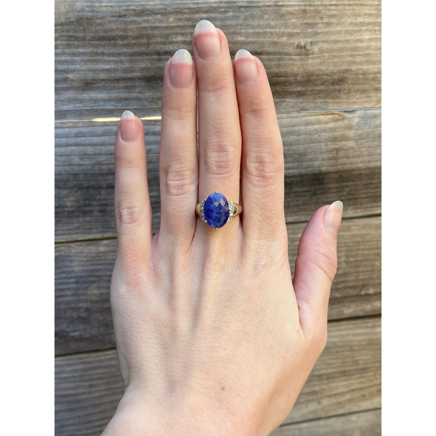 Solid 10k Yellow Gold Tanzanite Diamond Ring - Size 7