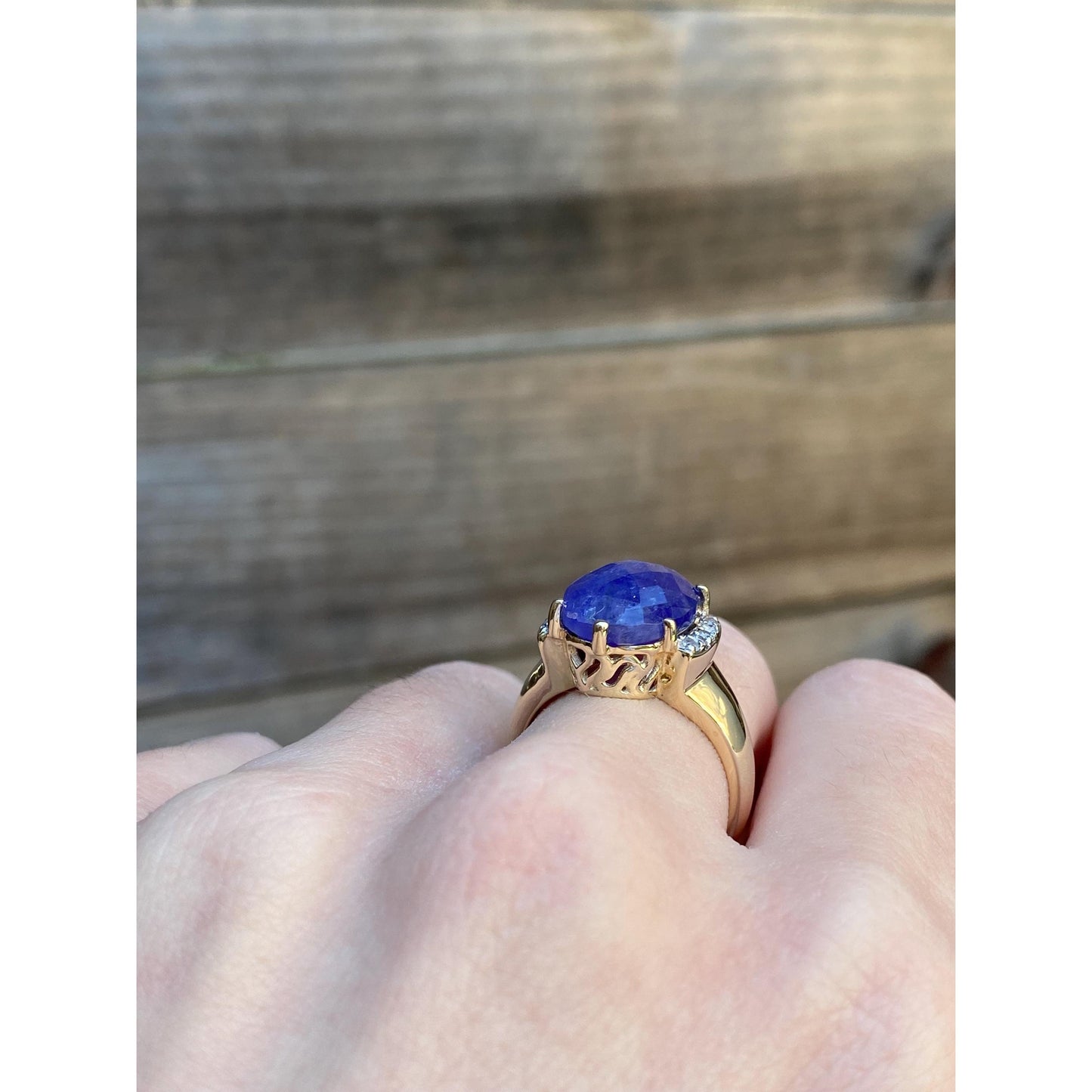 Solid 10k Yellow Gold Tanzanite Diamond Ring - Size 7