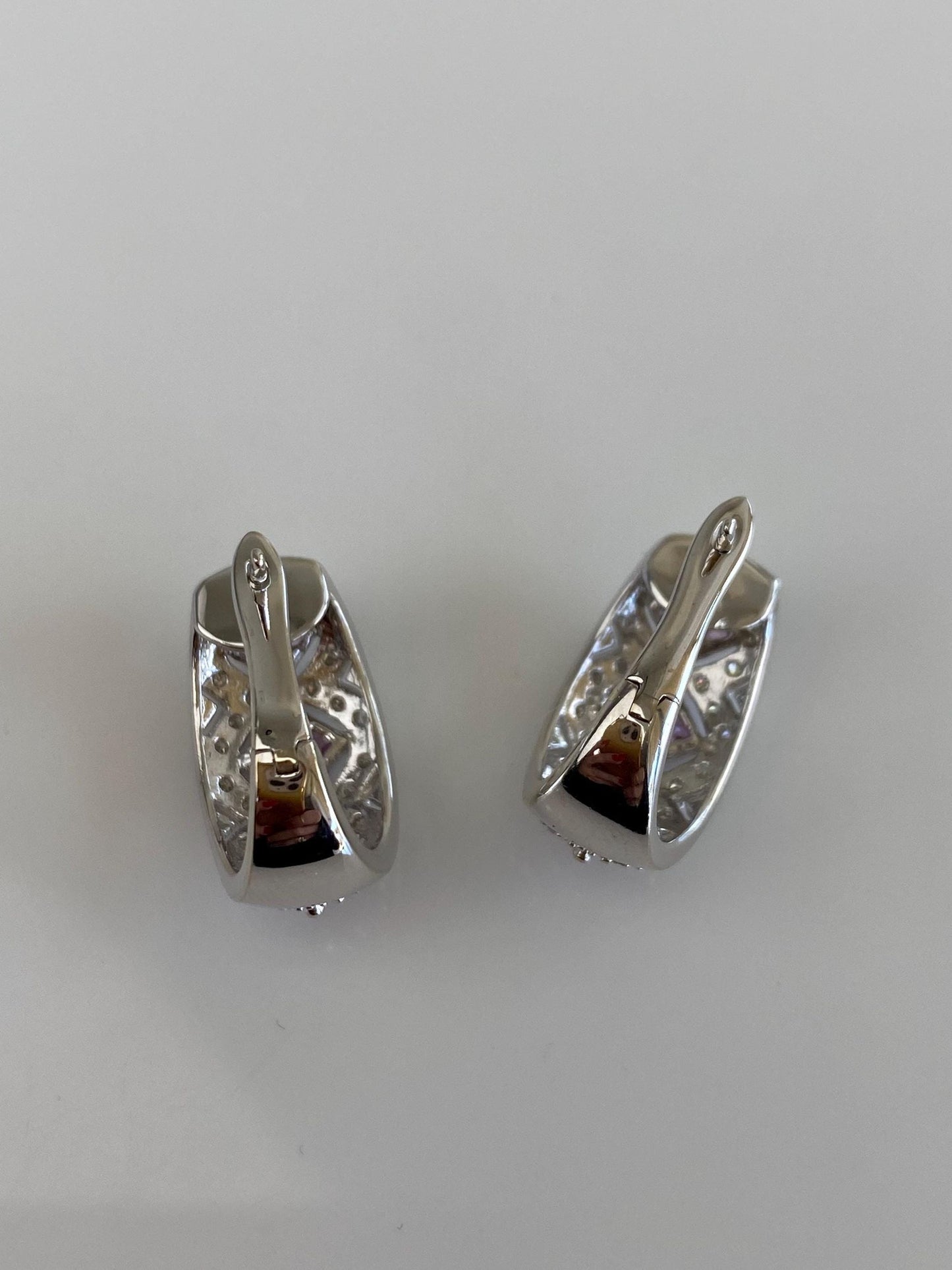 Vintage Solid 14k White Gold Clear & Pink Sapphire Drop Earrings