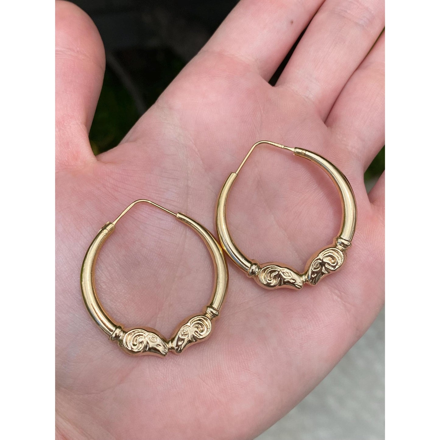 Vintage 18k Yellow Gold Ram Head Hoop Earrings