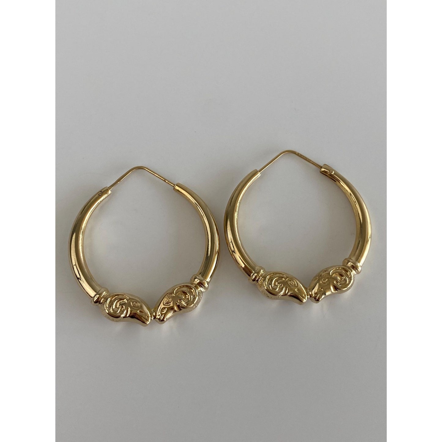Vintage 18k Yellow Gold Ram Head Hoop Earrings
