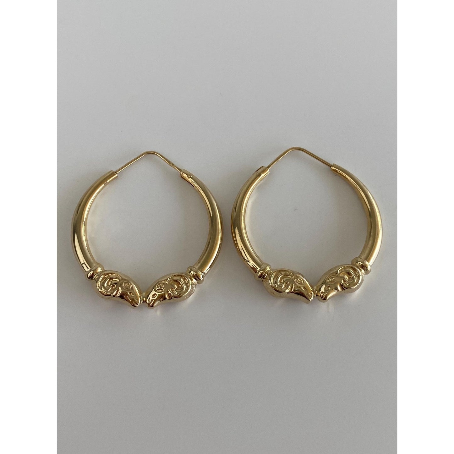 Vintage 18k Yellow Gold Ram Head Hoop Earrings