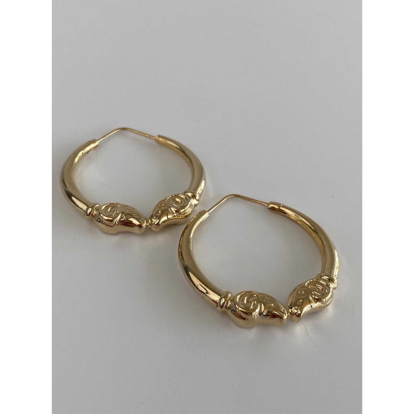 Vintage 18k Yellow Gold Ram Head Hoop Earrings