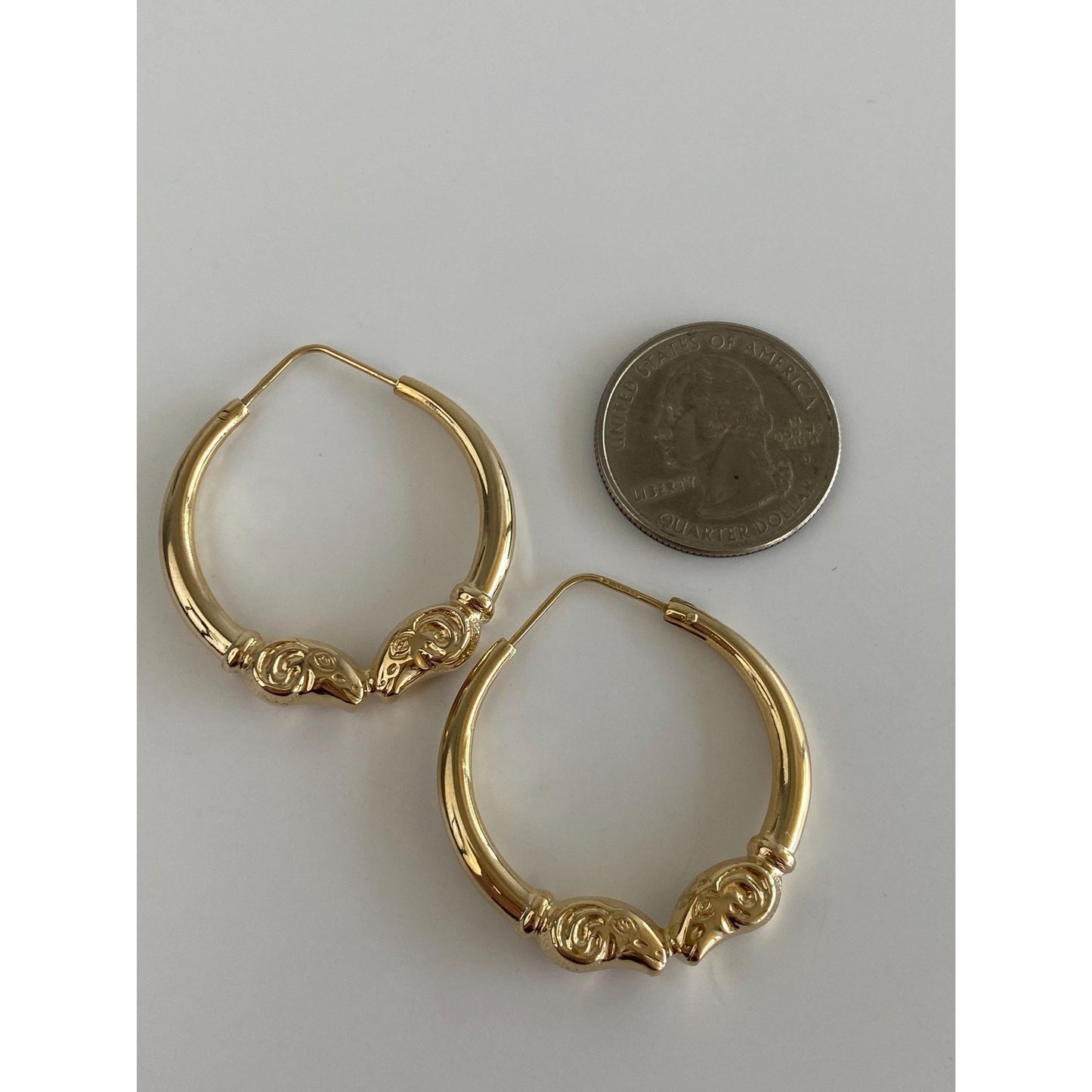 Vintage 18k Yellow Gold Ram Head Hoop Earrings