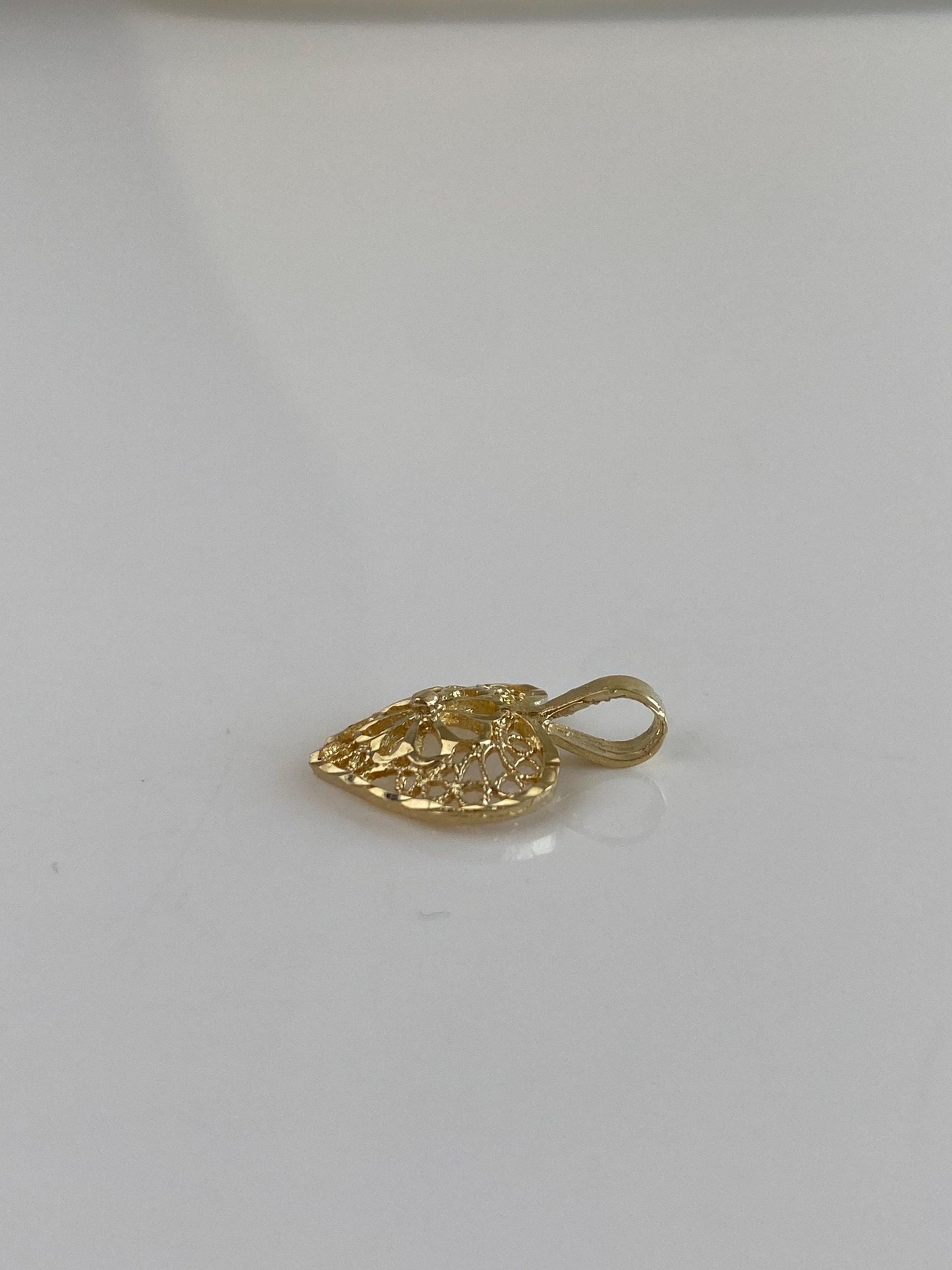 Vintage Solid 14k Yellow Gold Filigree Open Work Heart Charm