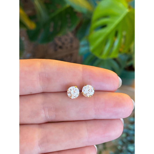 Solid 14k Yellow Gold Cubic Zirconia Stud Earrings