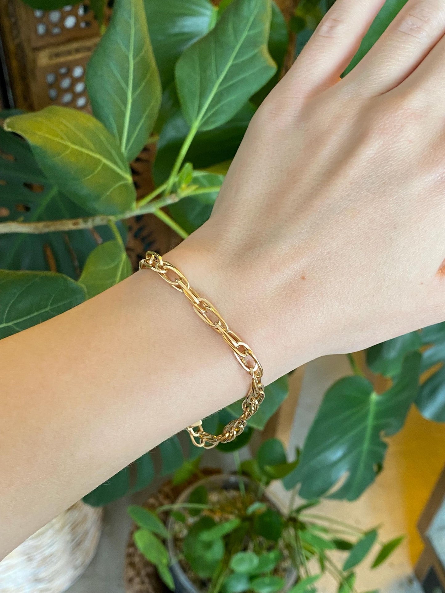 Vintage Solid 18k Rosey Gold Fancy Chain Bracelet - 8.25 Inches