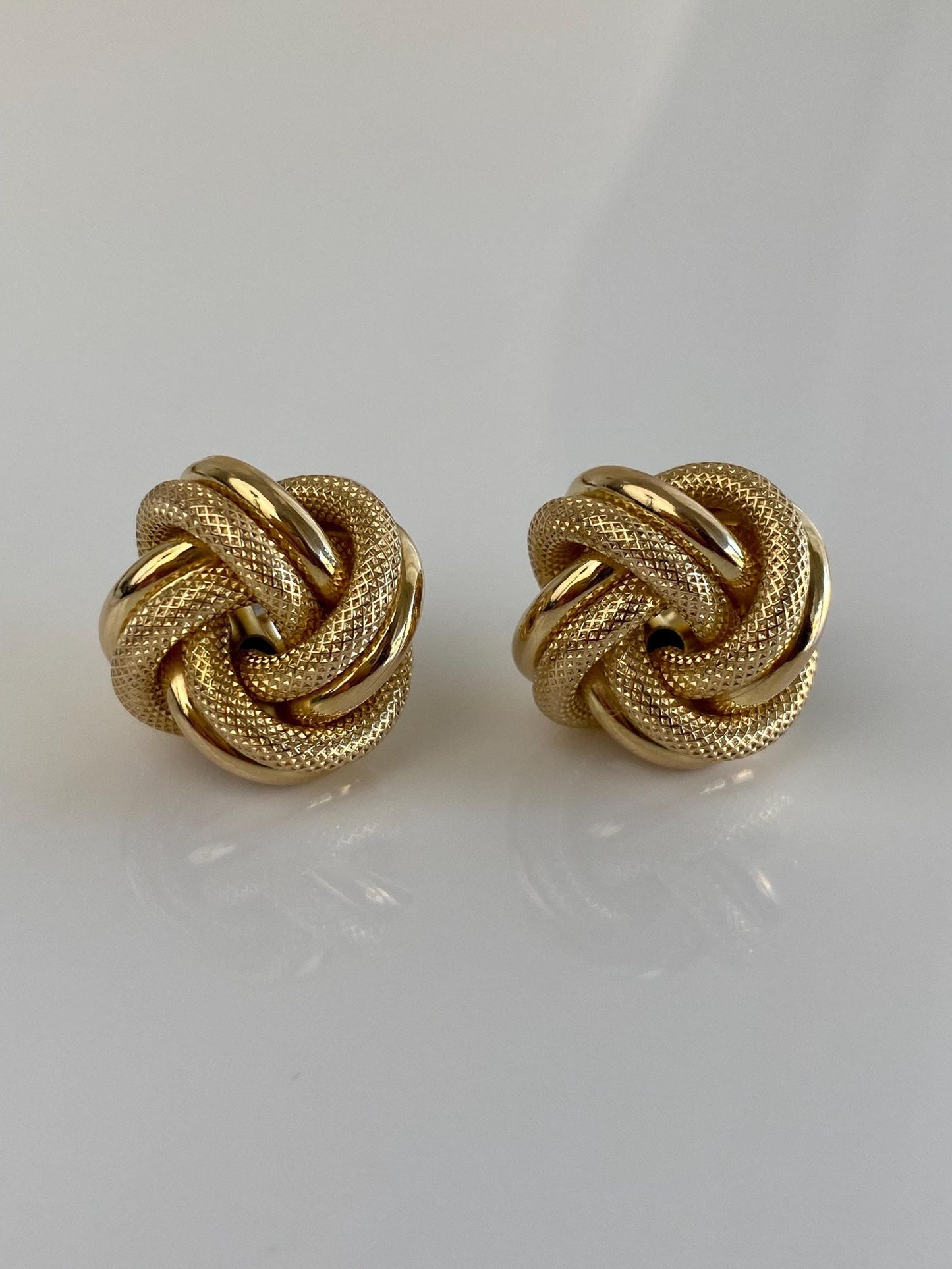 Vintage 14k Yellow Gold Large Textured Knot Stud Earrings