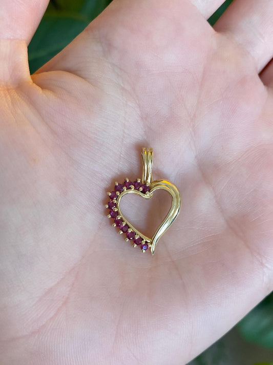 Vintage Solid 14k Yellow Gold Ruby Heart Charm
