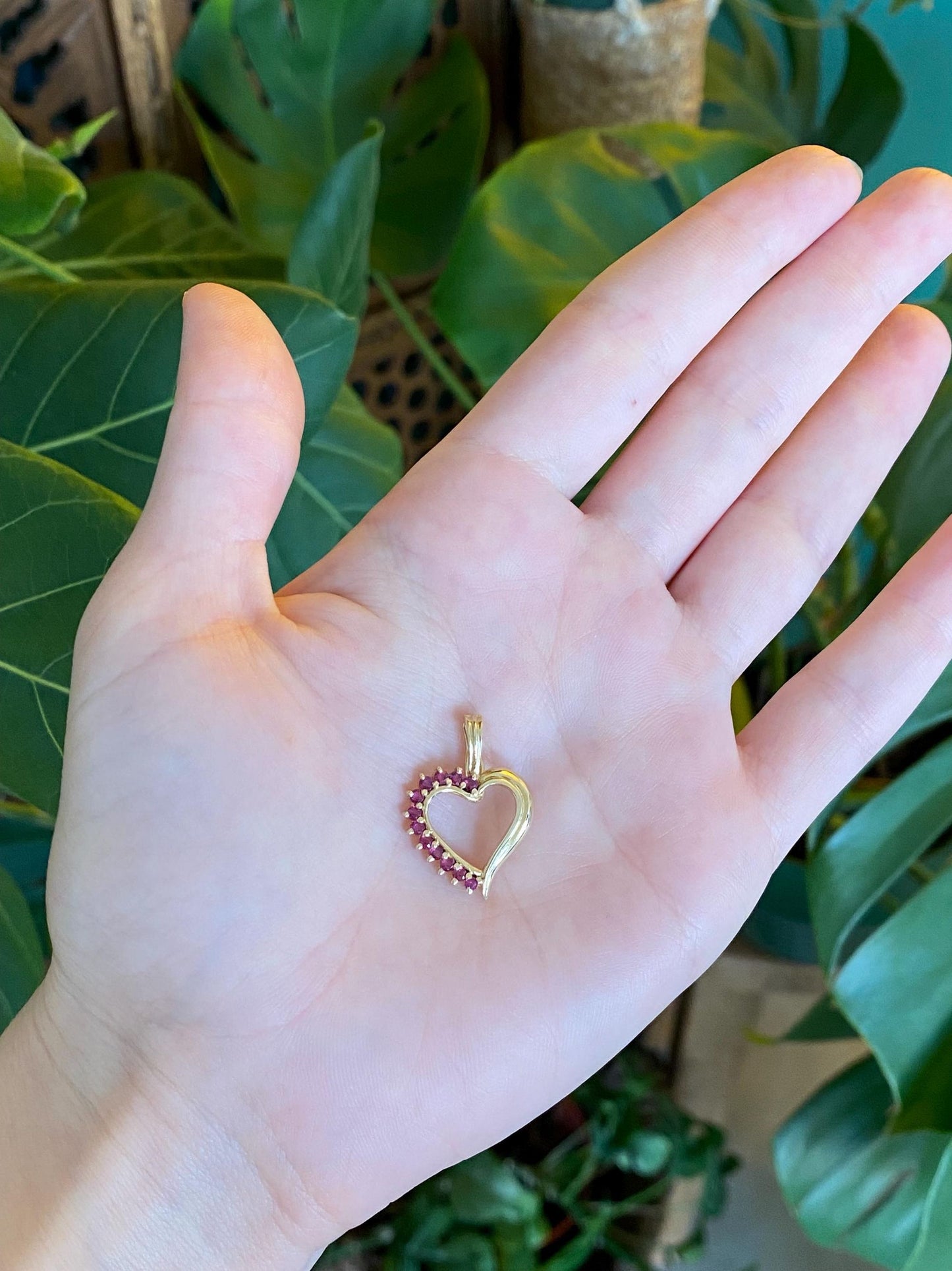 Vintage Solid 14k Yellow Gold Ruby Heart Charm