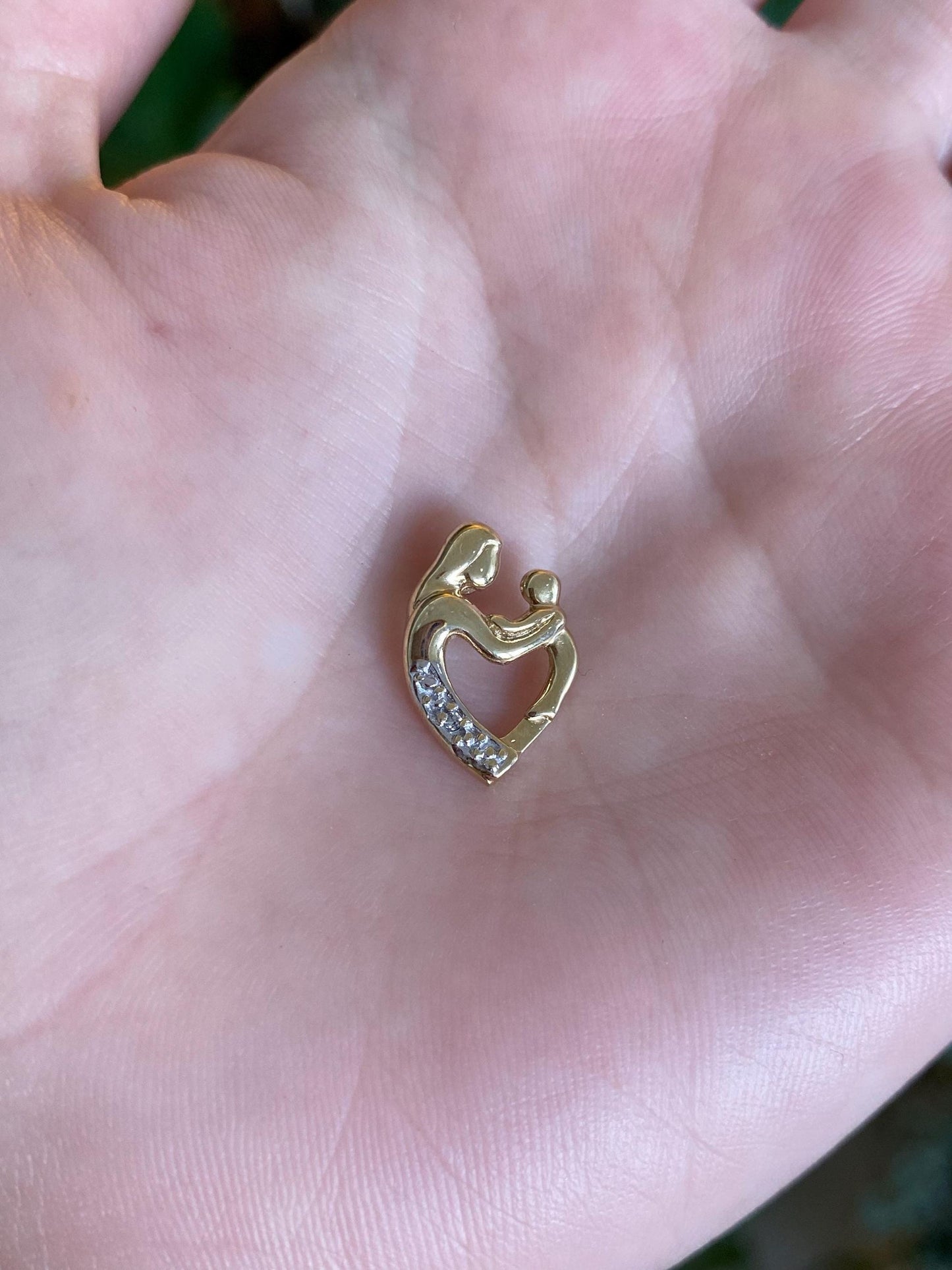 Vintage Solid 10k Yellow Gold Diamond Abstract Mother Child Charm