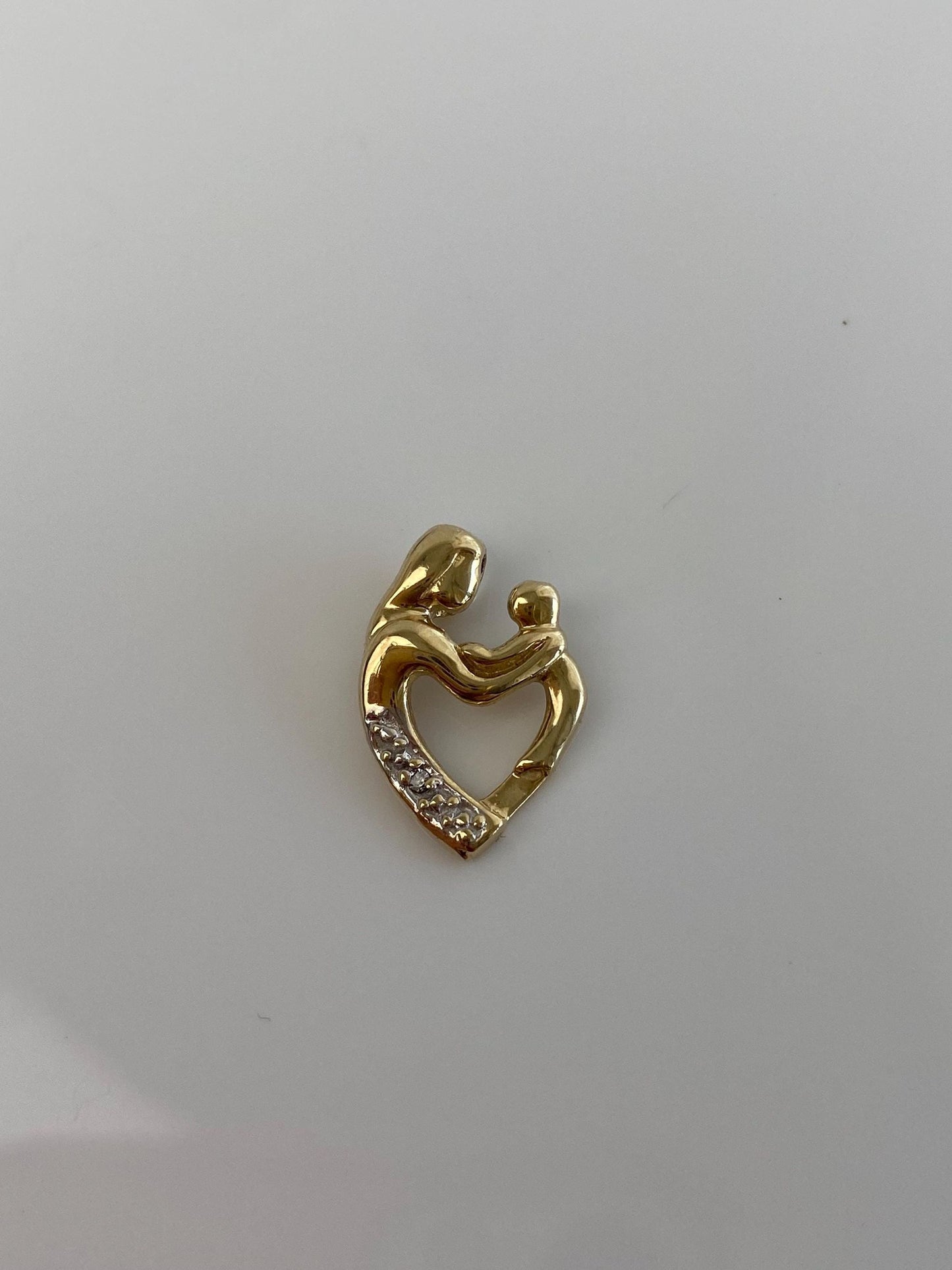 Vintage Solid 10k Yellow Gold Diamond Abstract Mother Child Charm