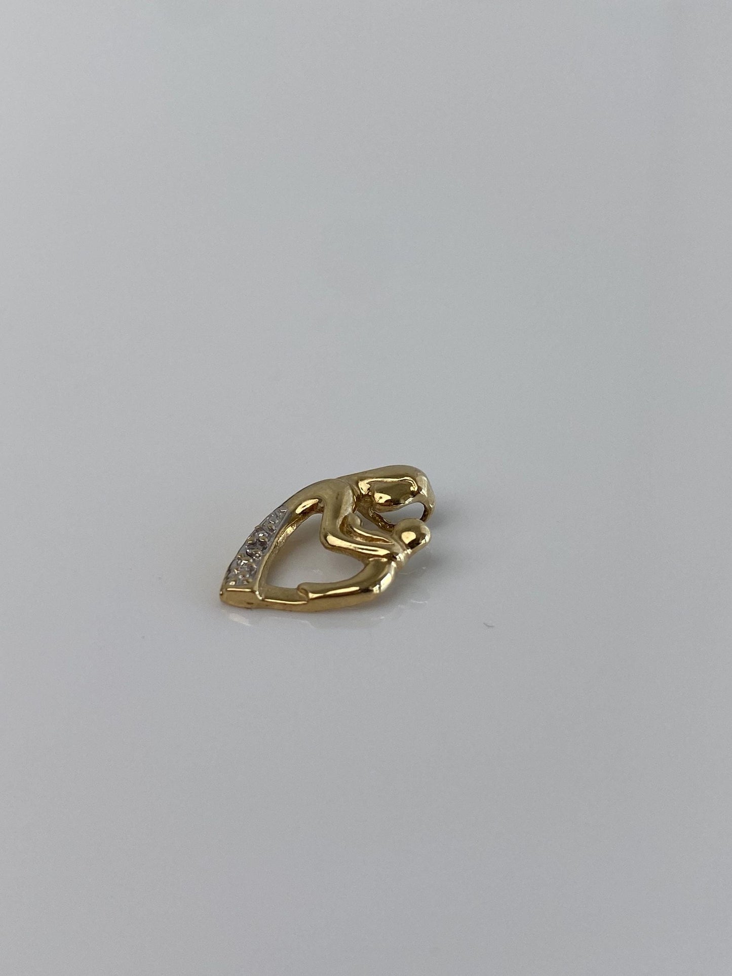Vintage Solid 10k Yellow Gold Diamond Abstract Mother Child Charm