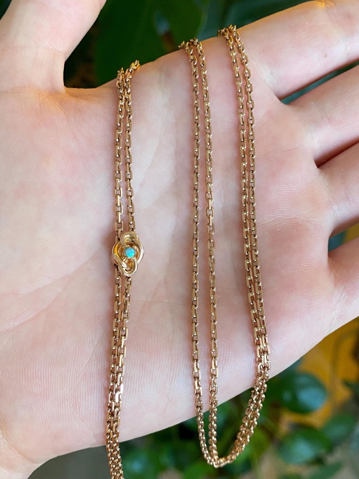 Solid 8k Rose Gold Opal Biker Link Slide Lariat Chain Necklace - 48 inches