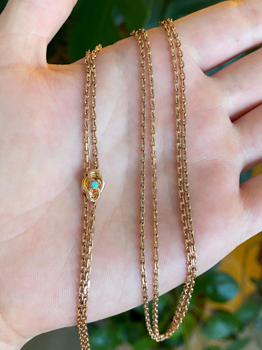 Solid 8k Rose Gold Opal Biker Link Slide Lariat Chain Necklace - 48 inches