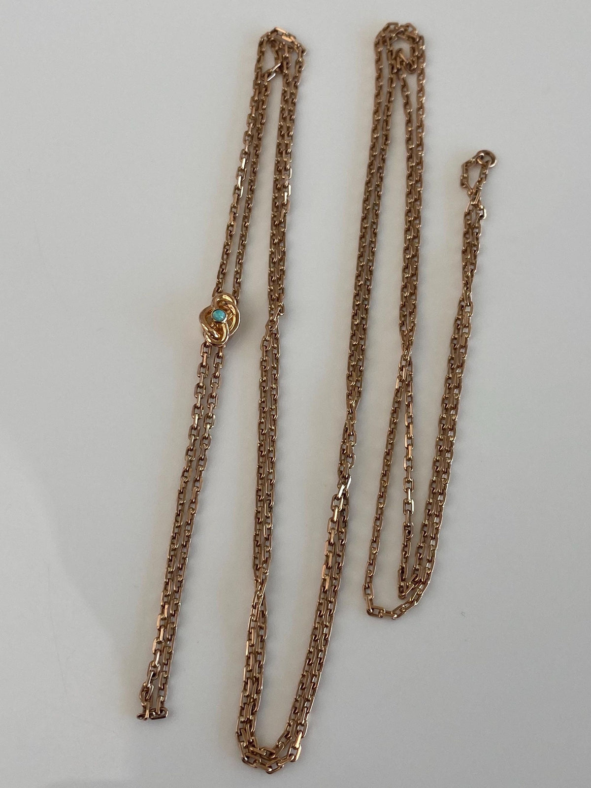 Solid 8k Rose Gold Opal Biker Link Slide Lariat Chain Necklace - 48 inches
