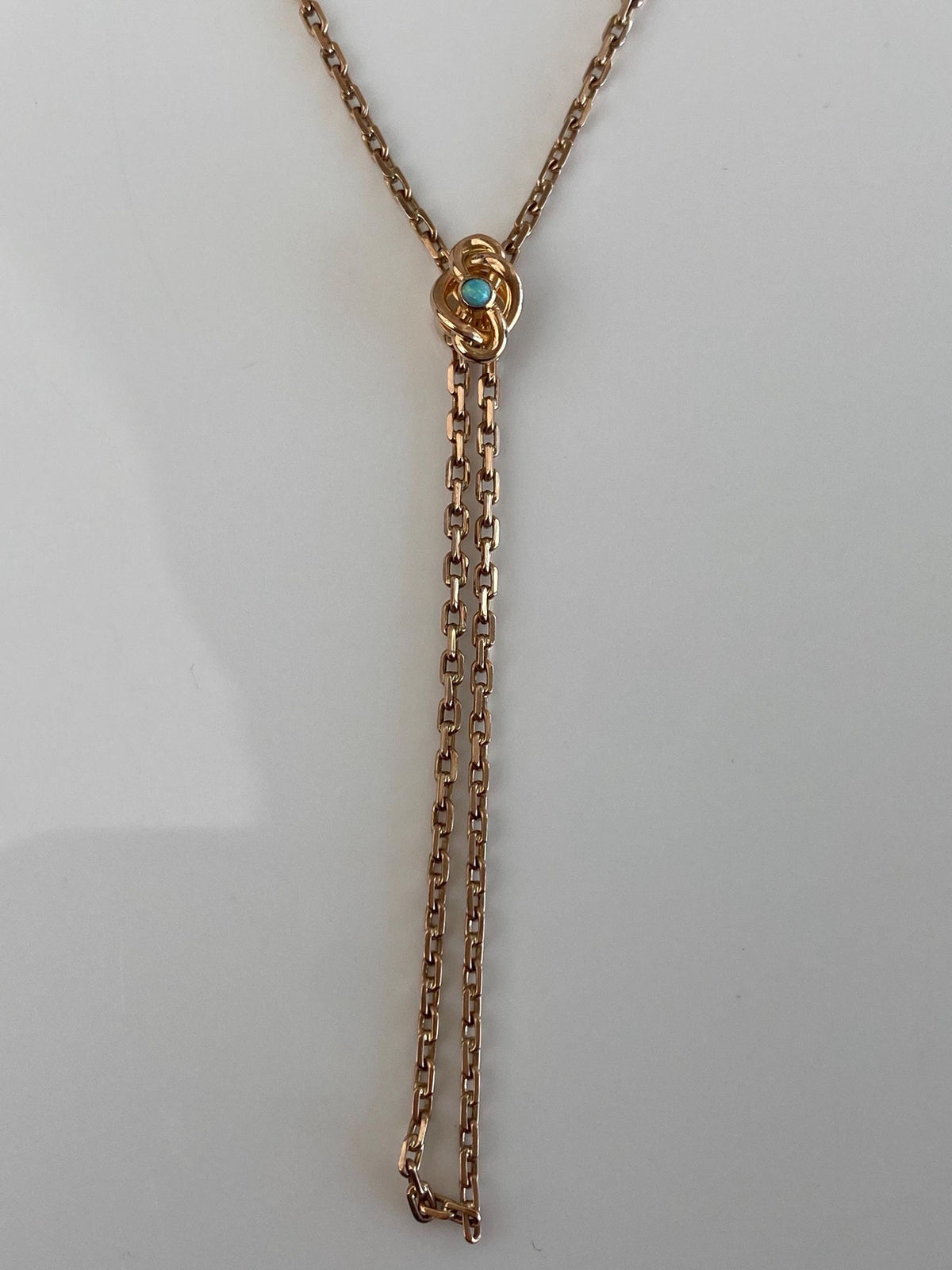 Solid 8k Rose Gold Opal Biker Link Slide Lariat Chain Necklace - 48 inches