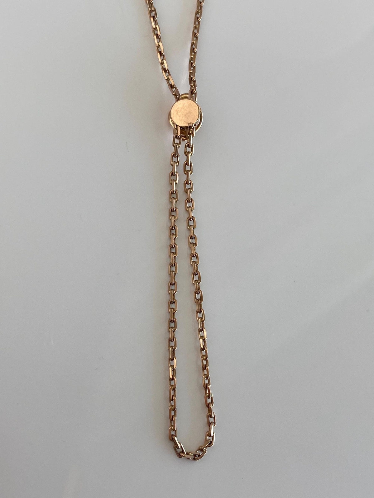 Solid 8k Rose Gold Opal Biker Link Slide Lariat Chain Necklace - 48 inches