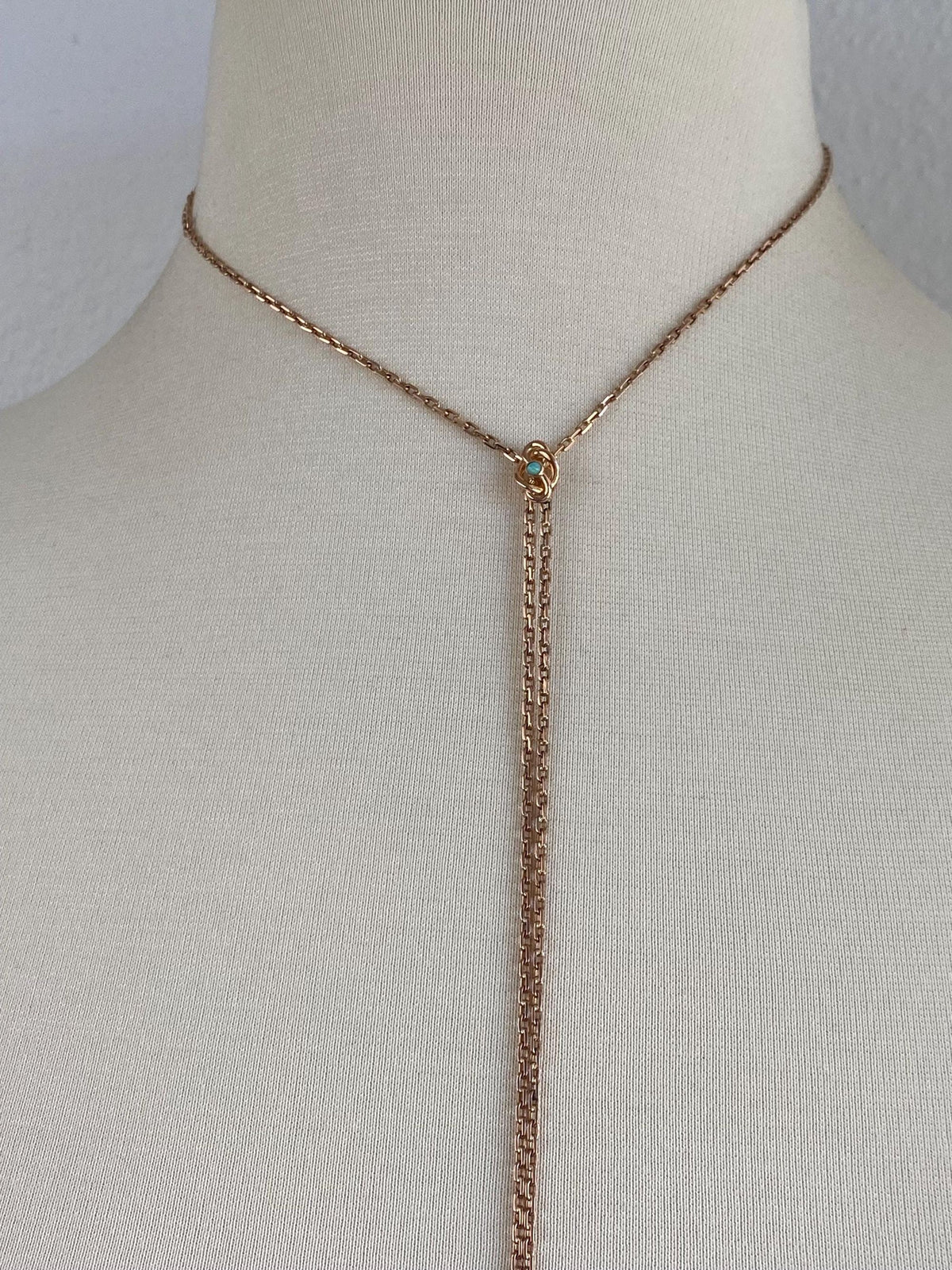 Solid 8k Rose Gold Opal Biker Link Slide Lariat Chain Necklace - 48 inches