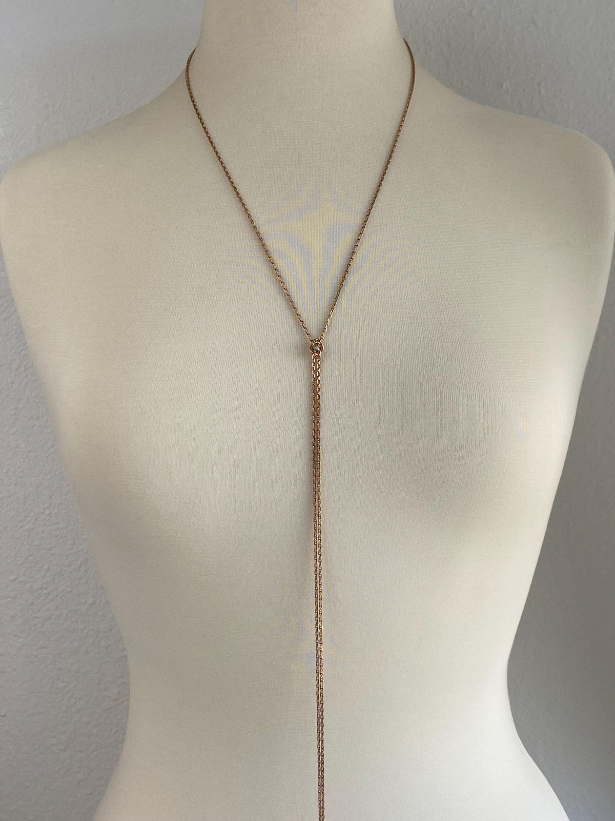 Solid 8k Rose Gold Opal Biker Link Slide Lariat Chain Necklace - 48 inches