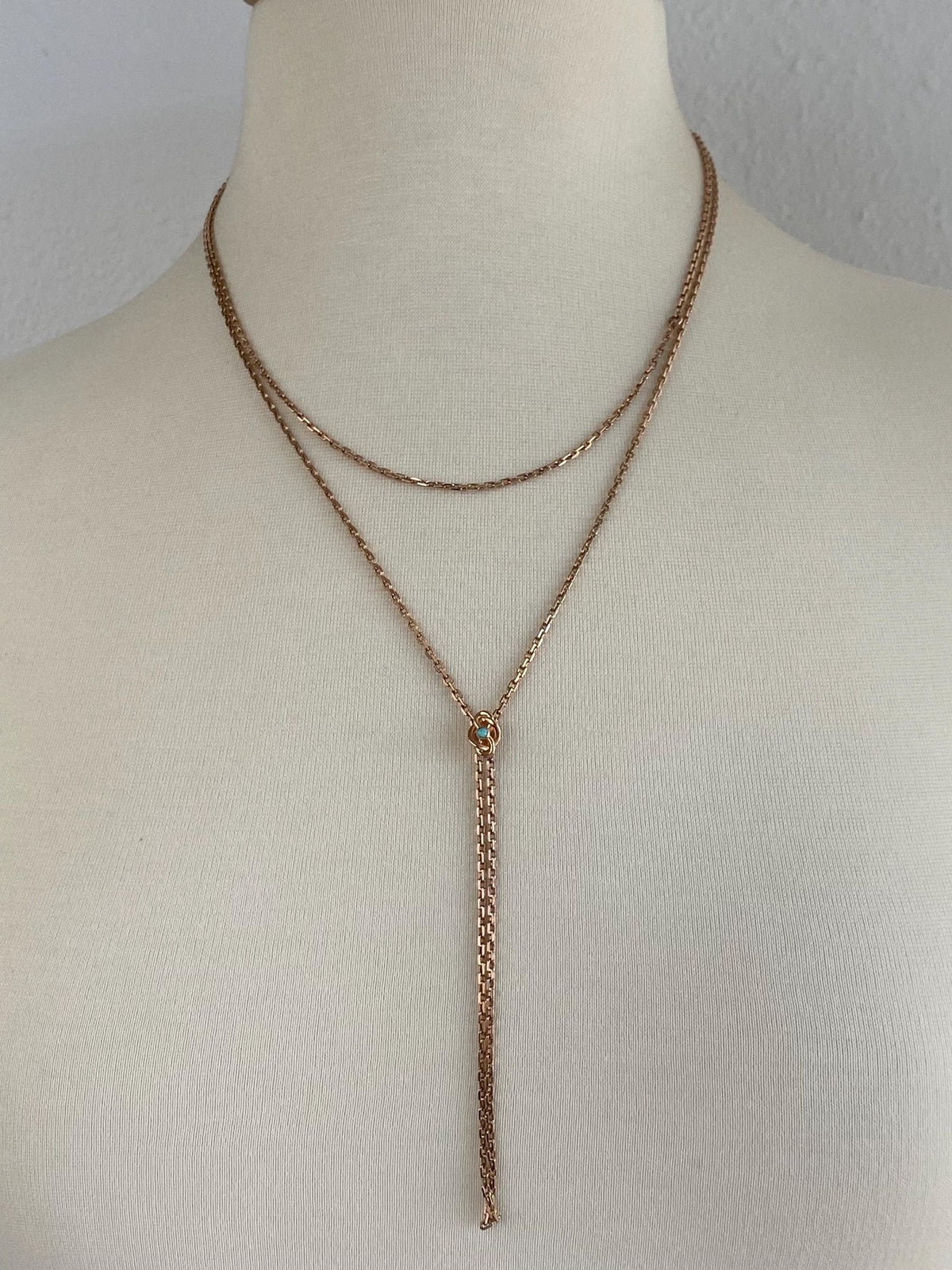 Solid 8k Rose Gold Opal Biker Link Slide Lariat Chain Necklace - 48 inches