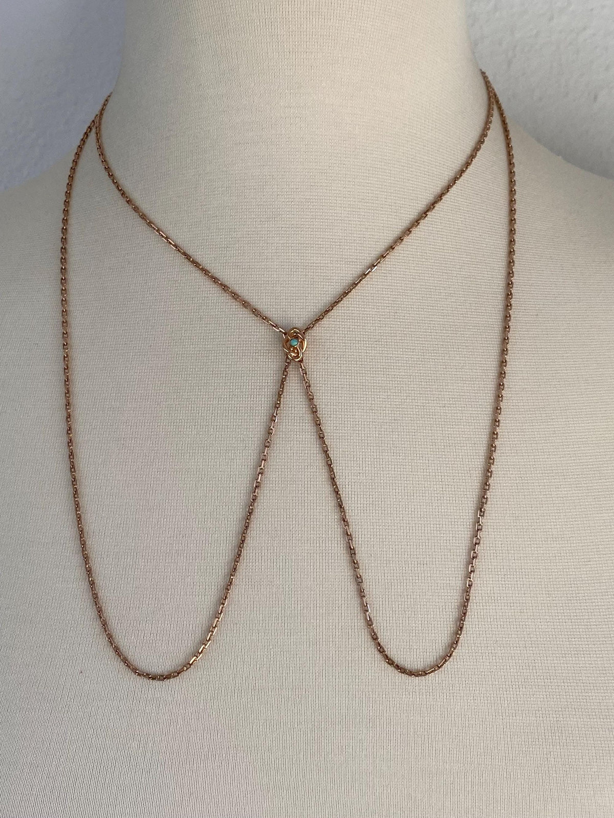 Solid 8k Rose Gold Opal Biker Link Slide Lariat Chain Necklace - 48 inches